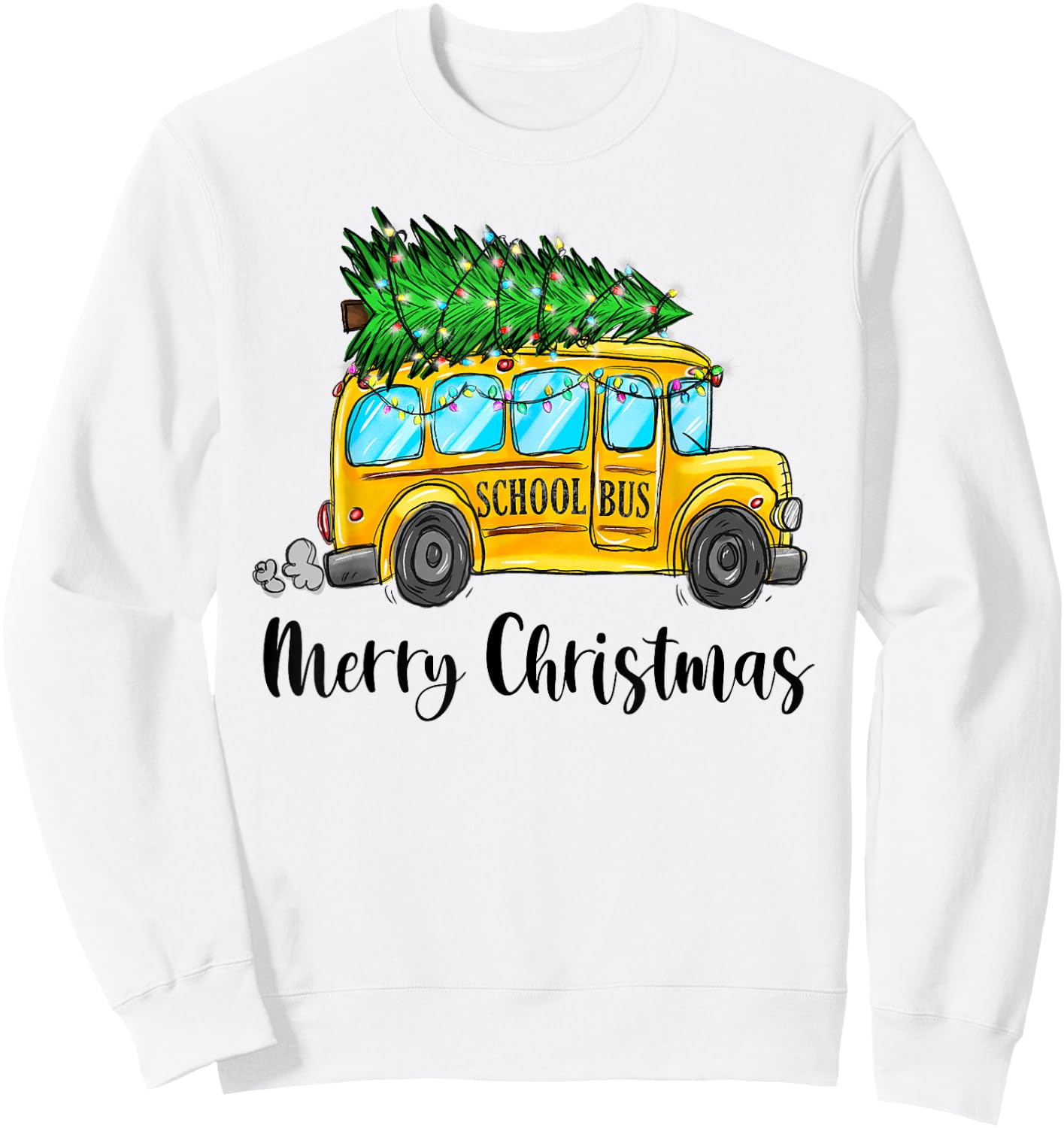 Yellow School Bus Christmas Light Tree Driver Pajama Xmas Sweatshirt - Sweatshirt | White