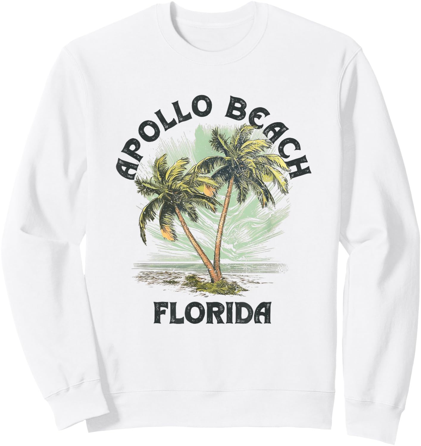 Apollo Beach Florida Palms Vintage Beach Men Women Sweatshirt - Sweatshirt | White