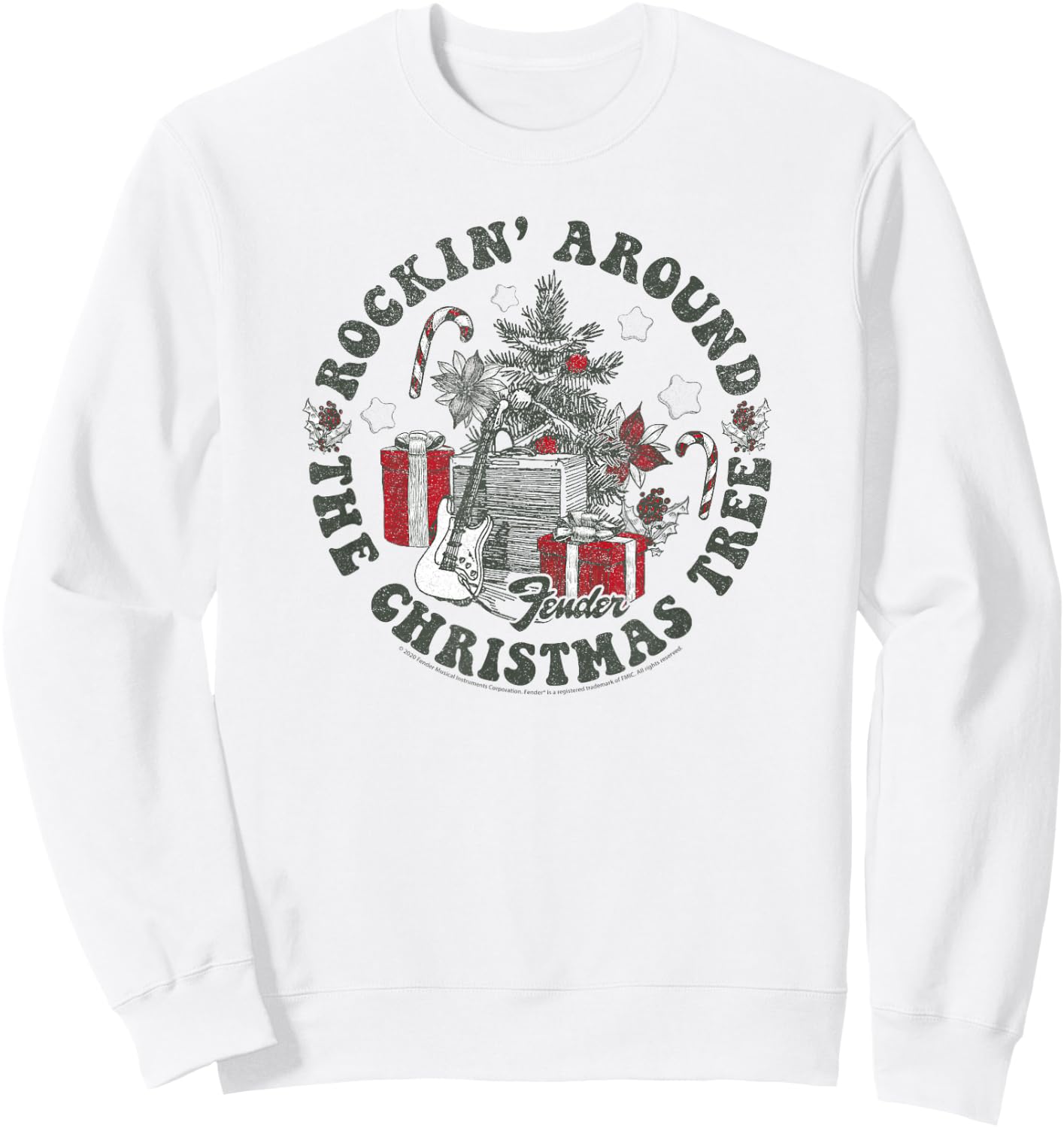 Fender Christmas Rockin' Around The Christmas Tree Sweatshirt - Sweatshirt | White