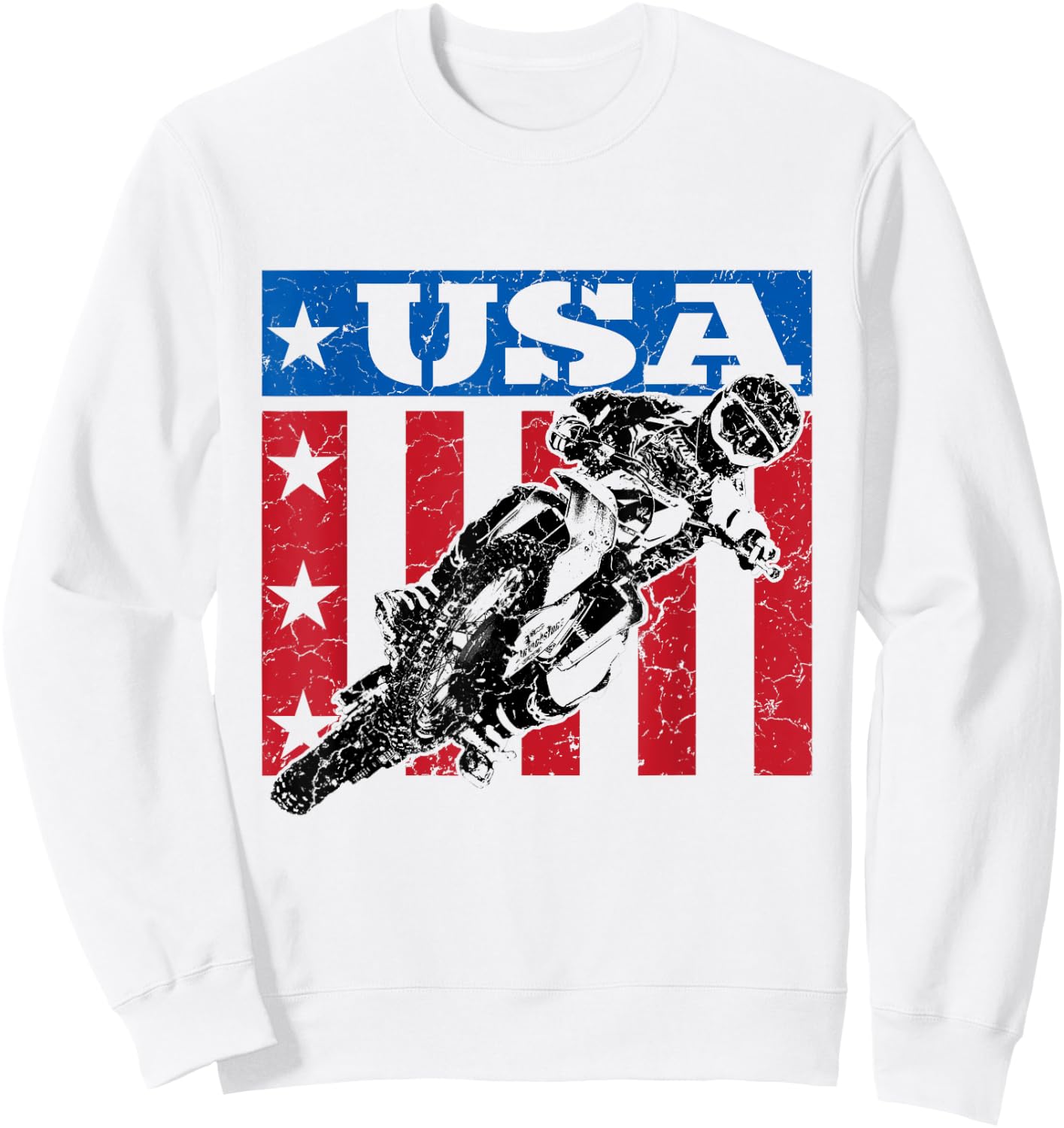 USA Dirt Bike 4th of July Motocross American Flag MX Racing Sweatshirt - Sweatshirt | White