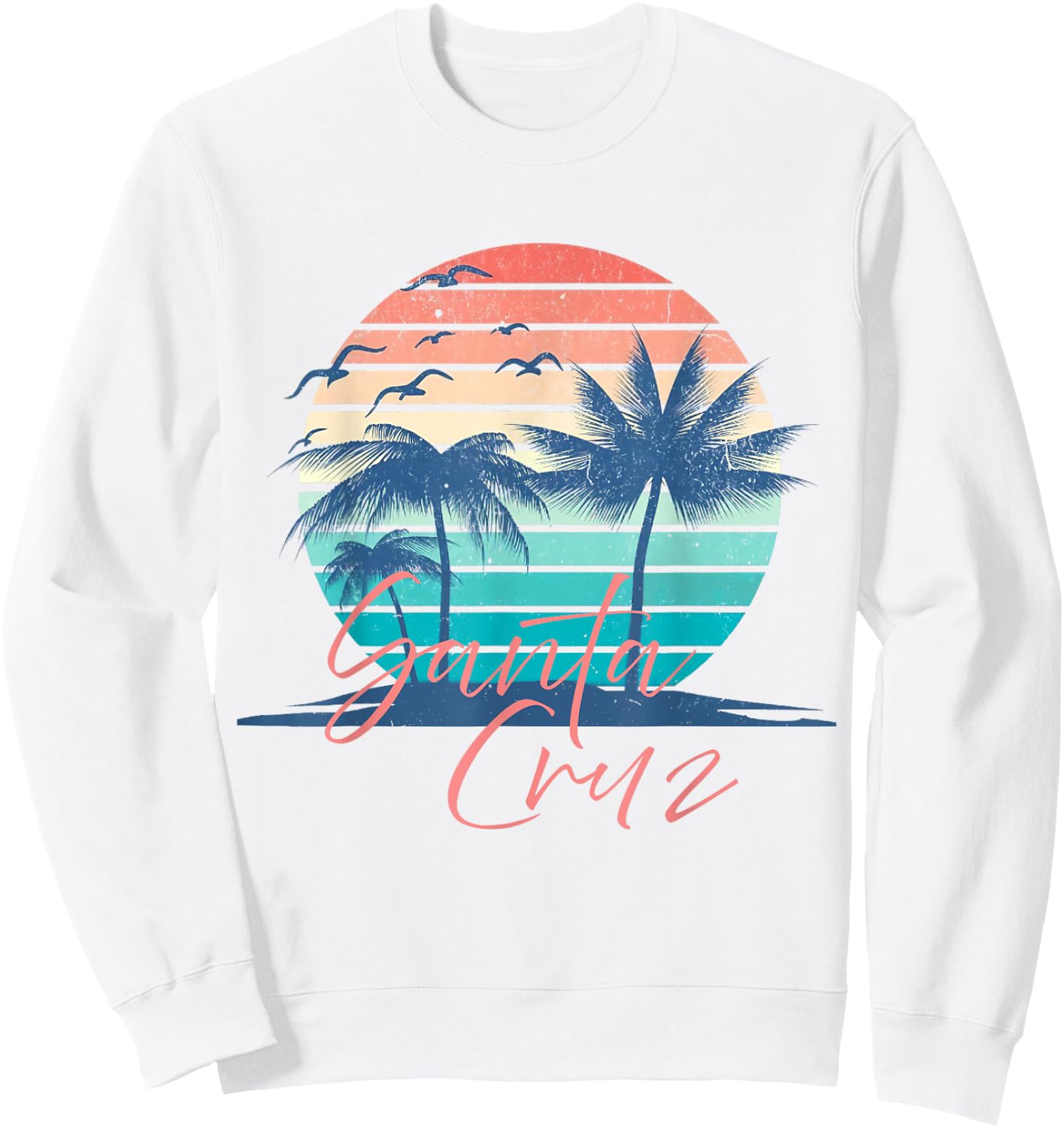Santa Cruz Vintage Summer Vibes Beach Sunset Retro Palm Tree Men Women Kids Sweatshirt - Sweatshirt | White