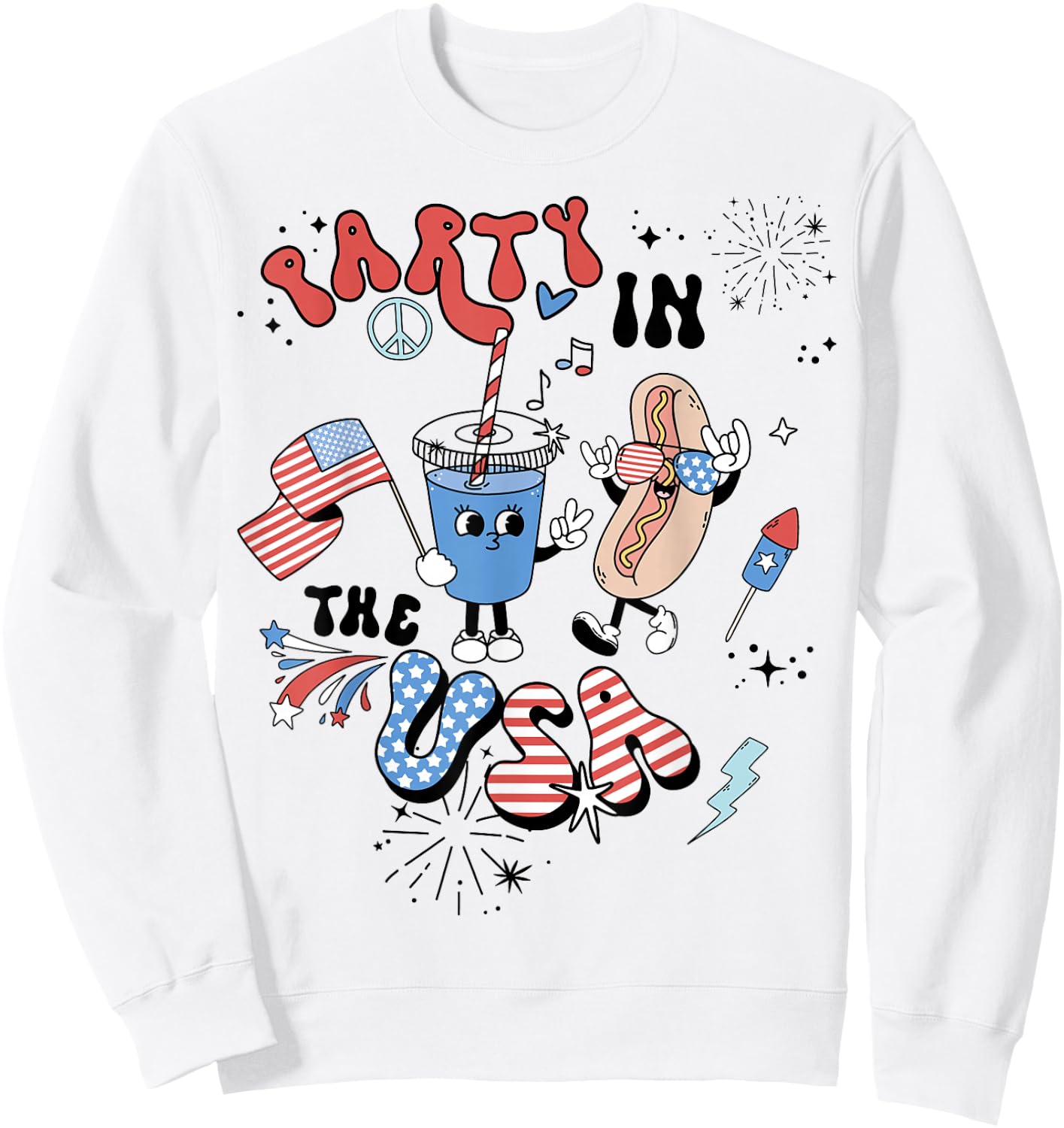 Retro Party In The USA Flag Groovy 4th Of July Patriotic Sweatshirt - Sweatshirt | White