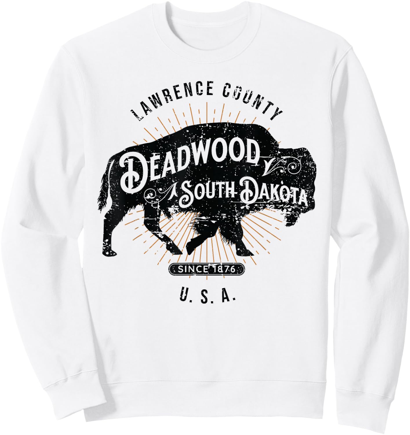 Deadwood South Dakota USA Distressed Bison Design Souvenir Sweatshirt - Sweatshirt | White