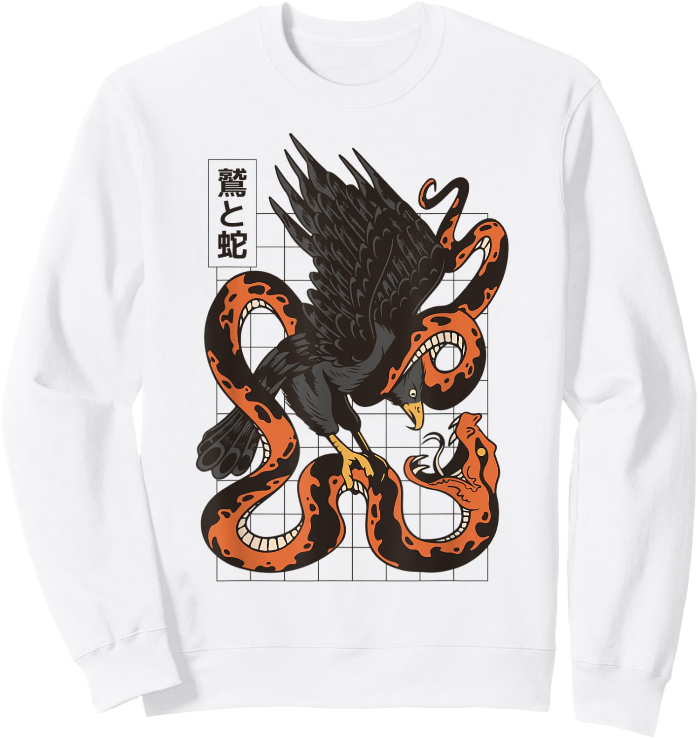 Eagle Fighting Snake Japanese Vaporwave Asian Inspired Sweatshirt - Sweatshirt | White