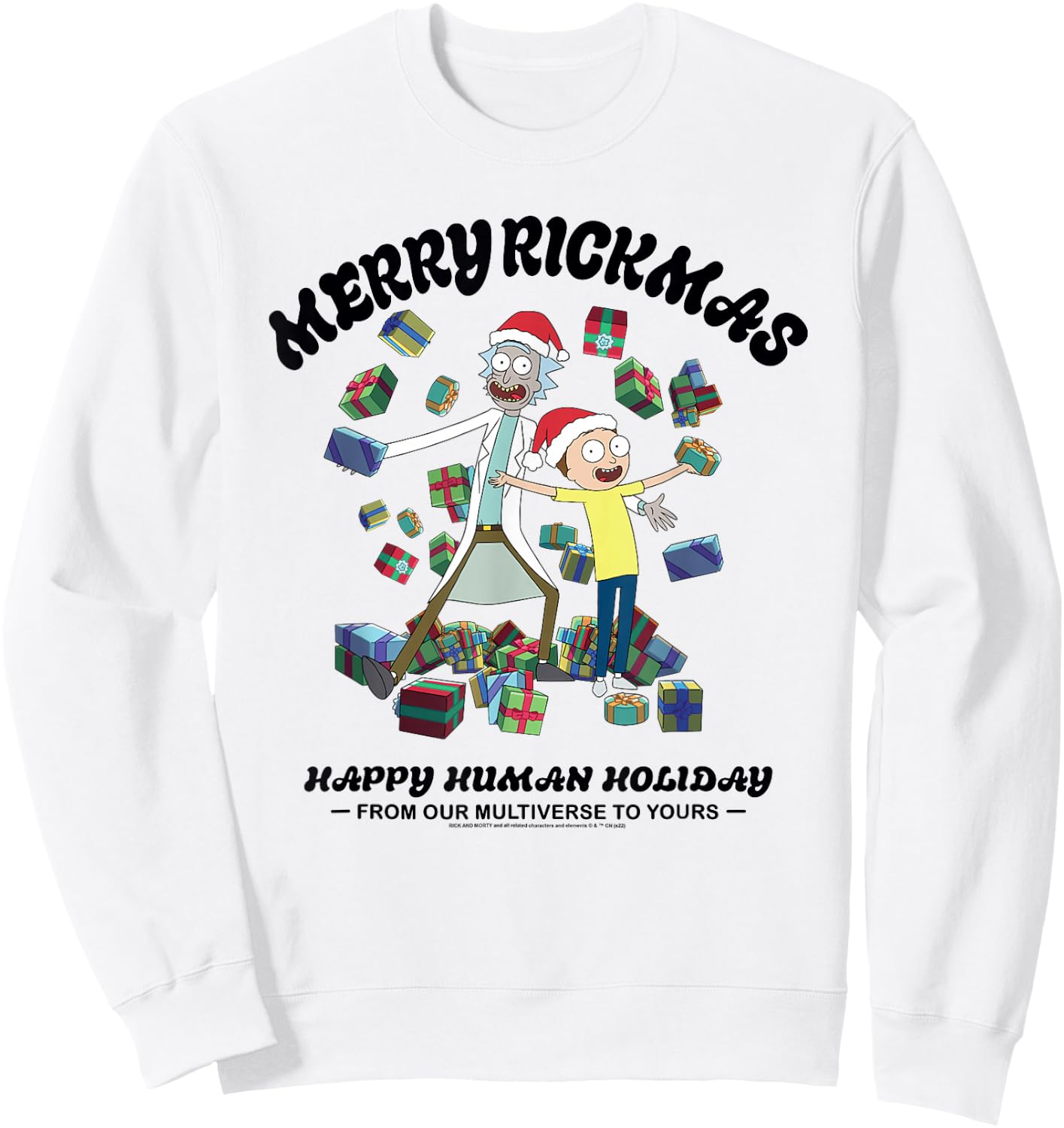 Rick and Morty Christmas Merry Rickmas Light Sweatshirt - Sweatshirt | White