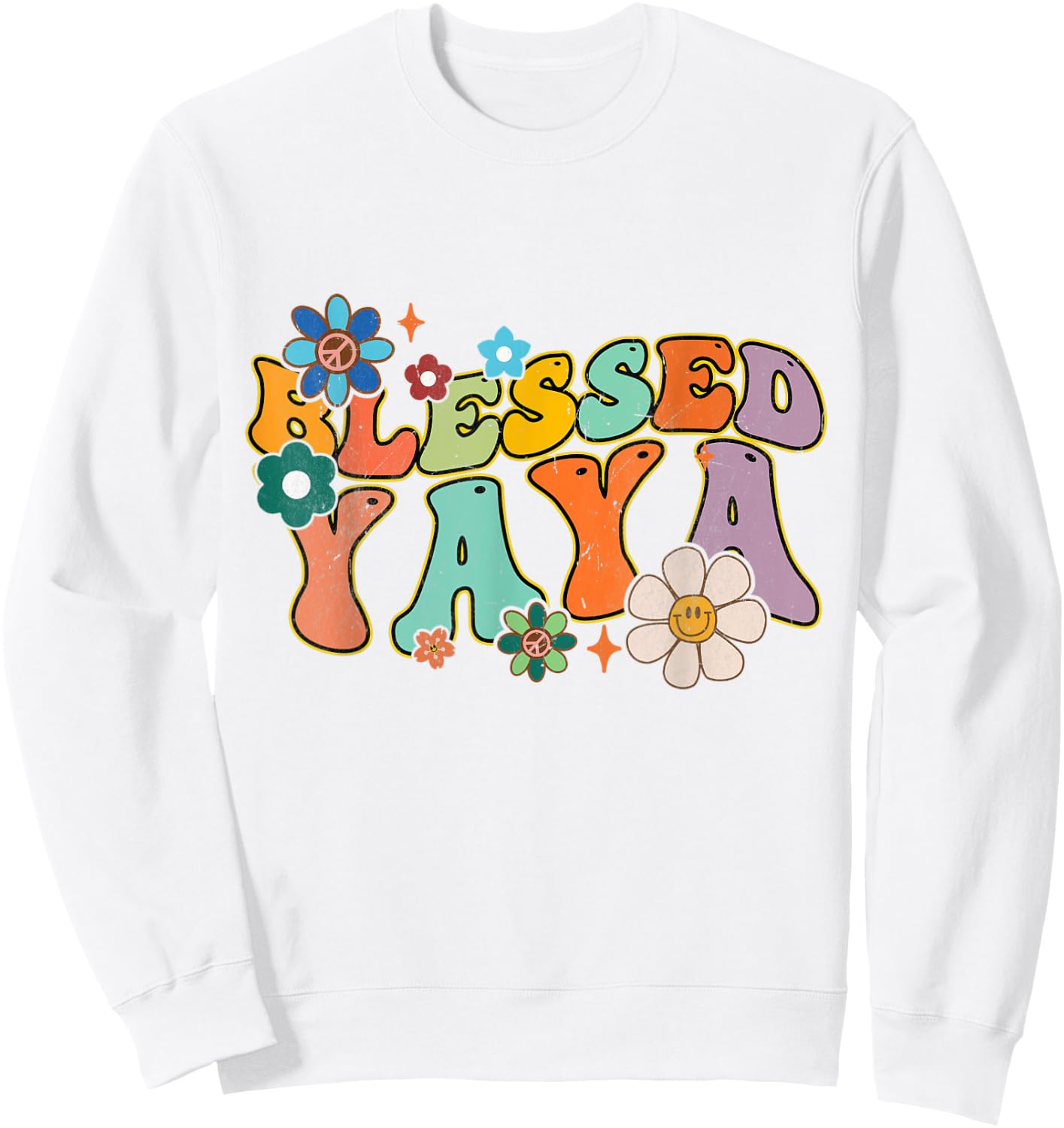 Groovy Mother's Day Blessed Yaya Flowers Hippie Sweatshirt - Sweatshirt | White