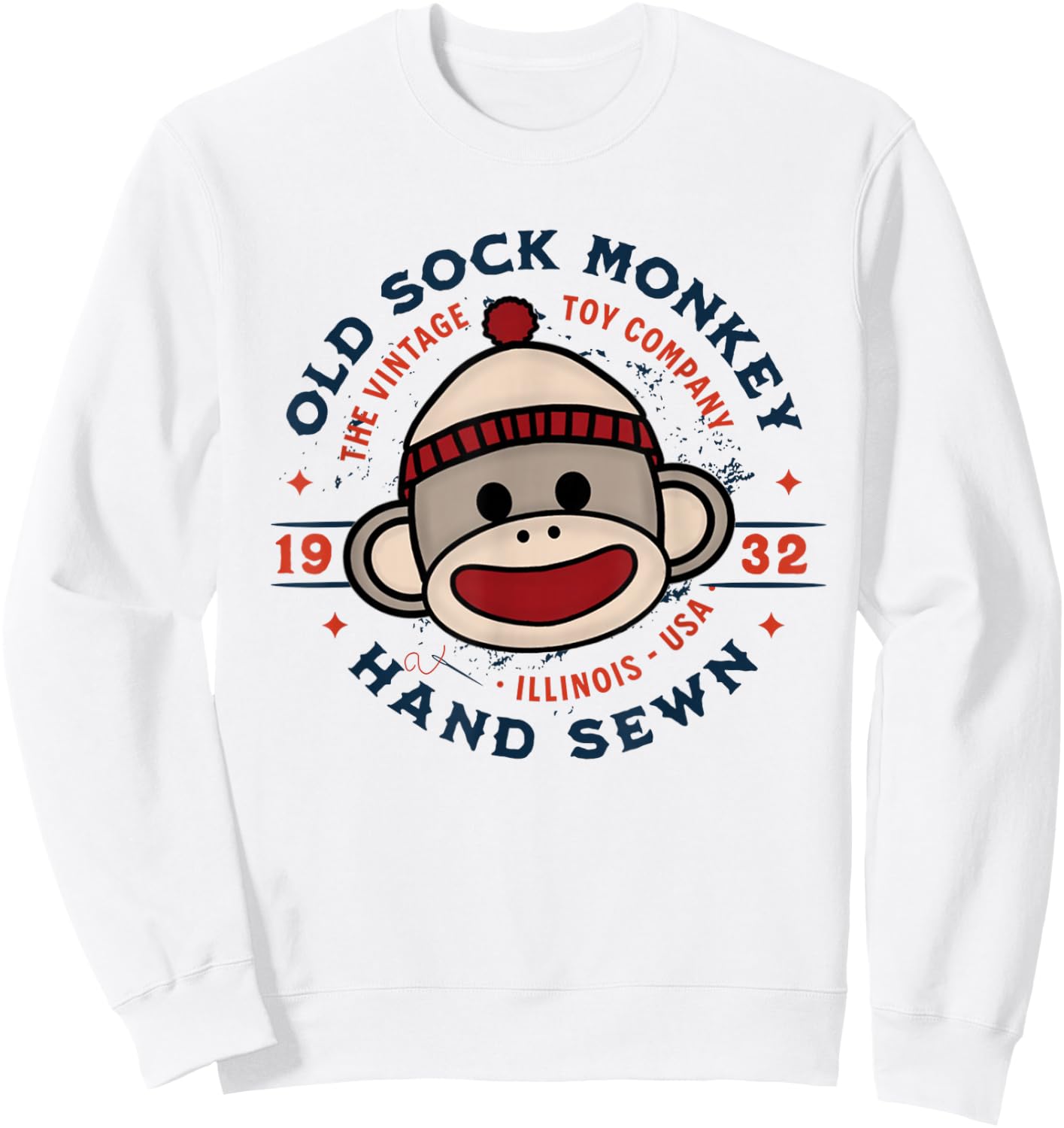 Old Sock Monkey Vintage Toy Company Logo Sock Monkey Sweatshirt - Sweatshirt | White