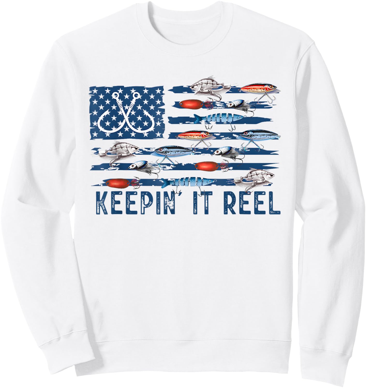 Keepin' It Reel Fishing Lure Flag Fisherman Bass Fishing Sweatshirt - Sweatshirt | White