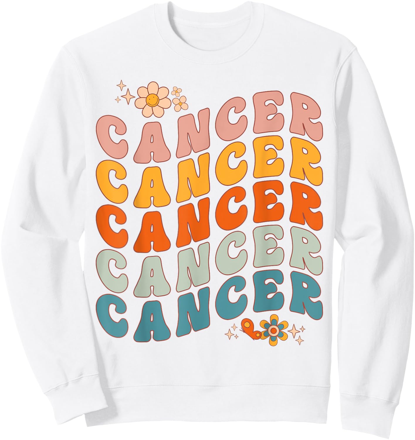 Cancer Groovy Retro Women Girls Birthday Zodiac Sign Sweatshirt - Sweatshirt | White