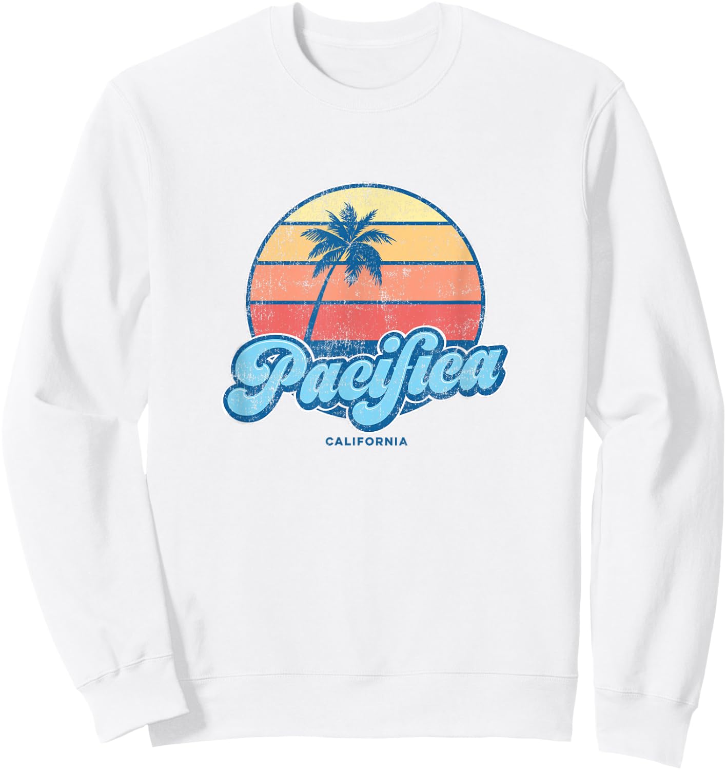 Vintage Pacifica California CA Classic 70s Retro Surfer Sweatshirt - Sweatshirt | White