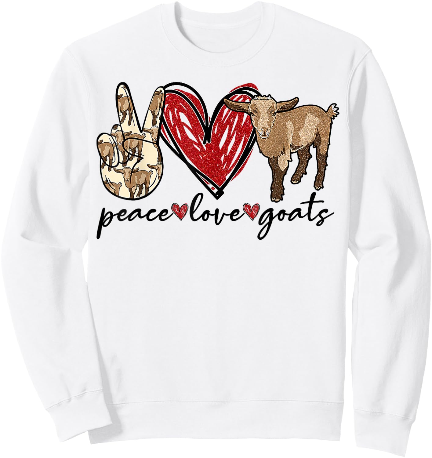 Peace Love Goats Farmer Goat Animal Lover Sweatshirt - Sweatshirt | White