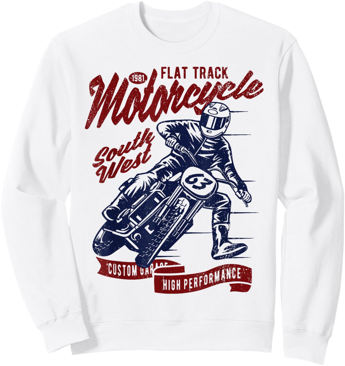 Flat Track Motorcycle Vintage Style Retro Race Design Sweatshirt - Sweatshirt | White