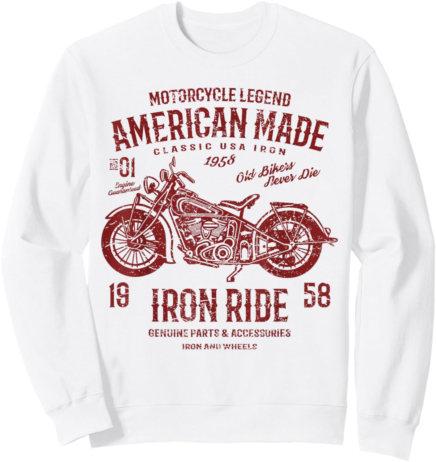 Retro American Vintage Style Motorcycle Distressed Design Sweatshirt - Sweatshirt | White