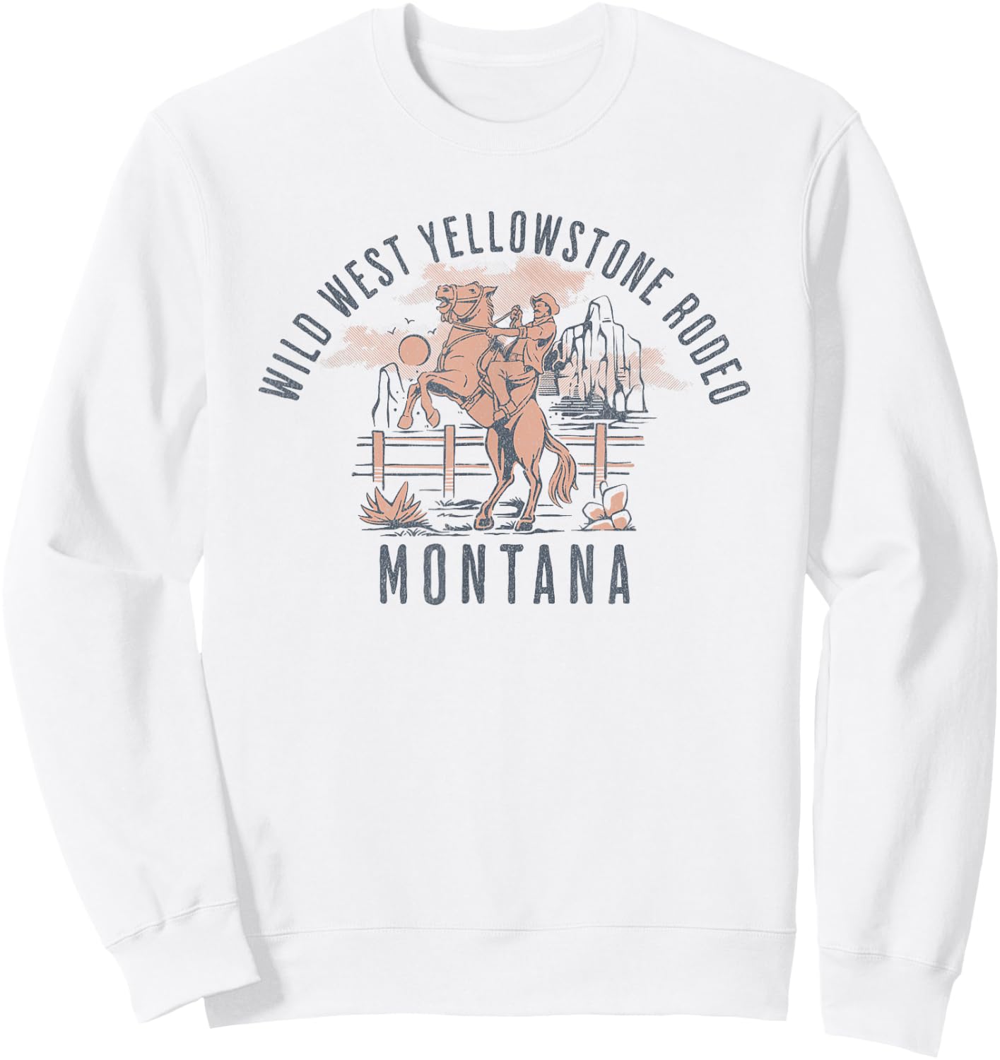 Wild West Yellowstone Rodeo Montana Cowboy and Horse Sweatshirt - Sweatshirt | White
