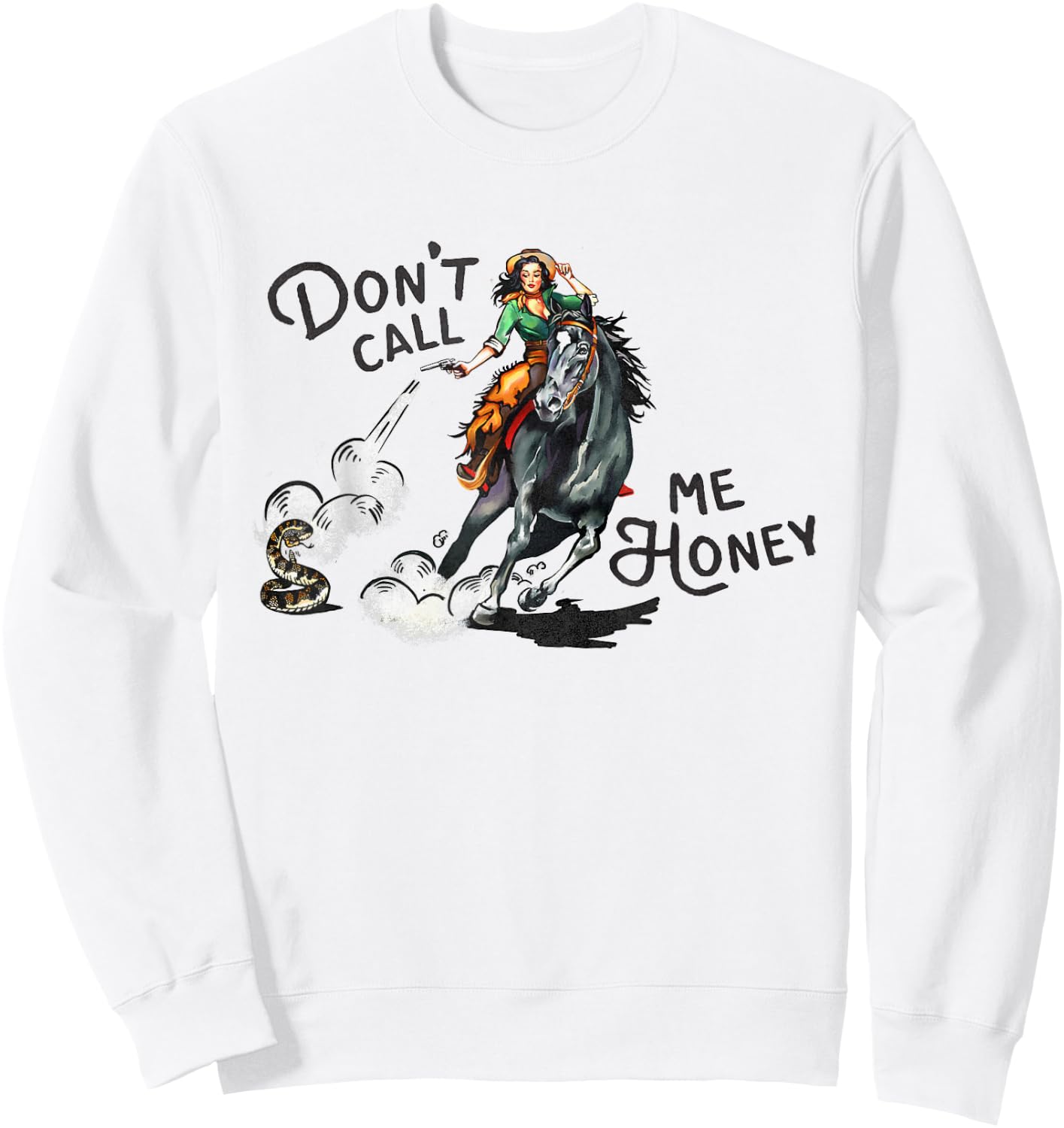 Cool Vintage Wild West Pin Up Girl Cowgirl Cowboy Horseback Sweatshirt - Sweatshirt | White