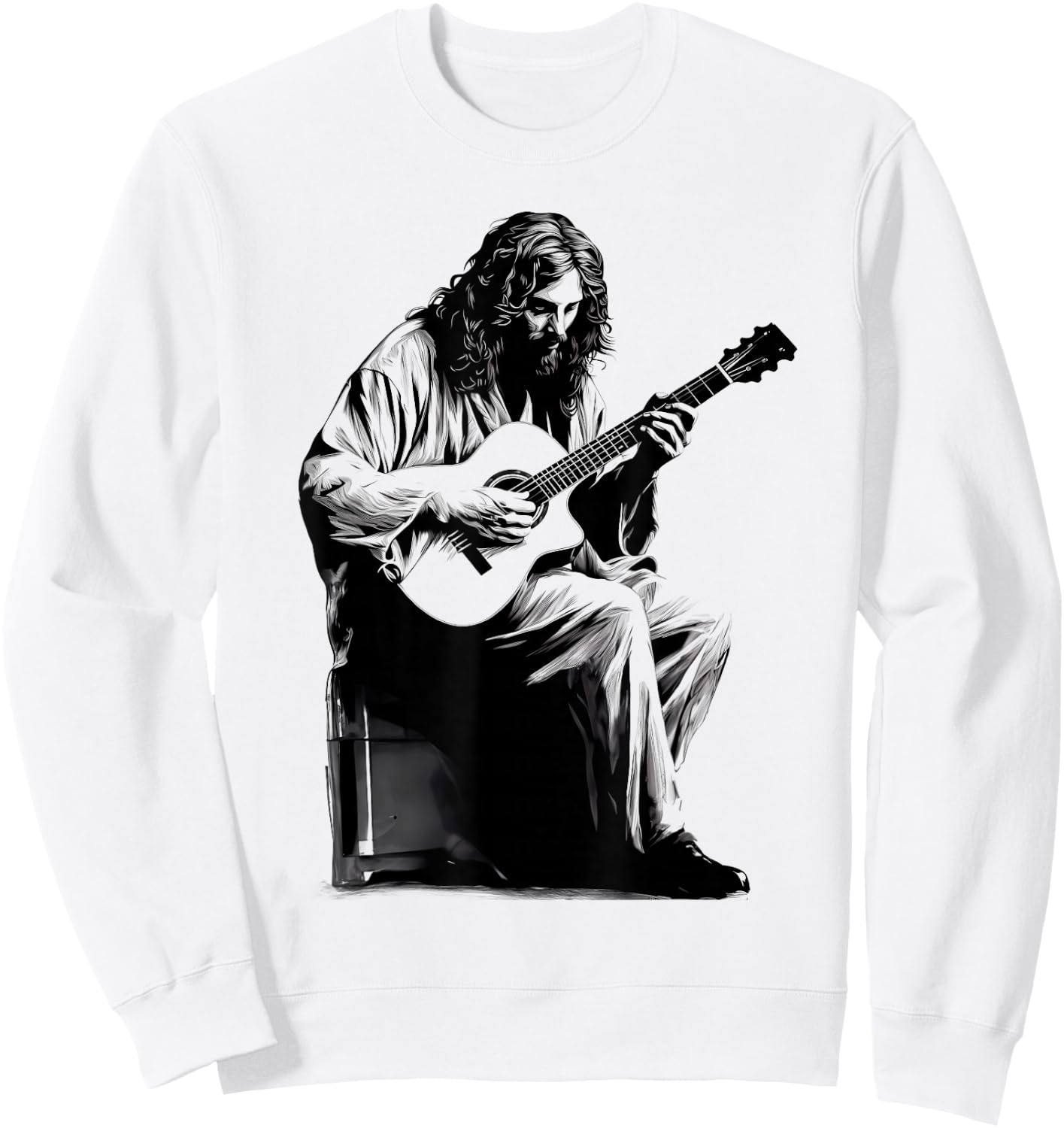 Jesus Playing Acoustic Guitar Vintage Guitarist Music Lovers Sweatshirt - Sweatshirt | White