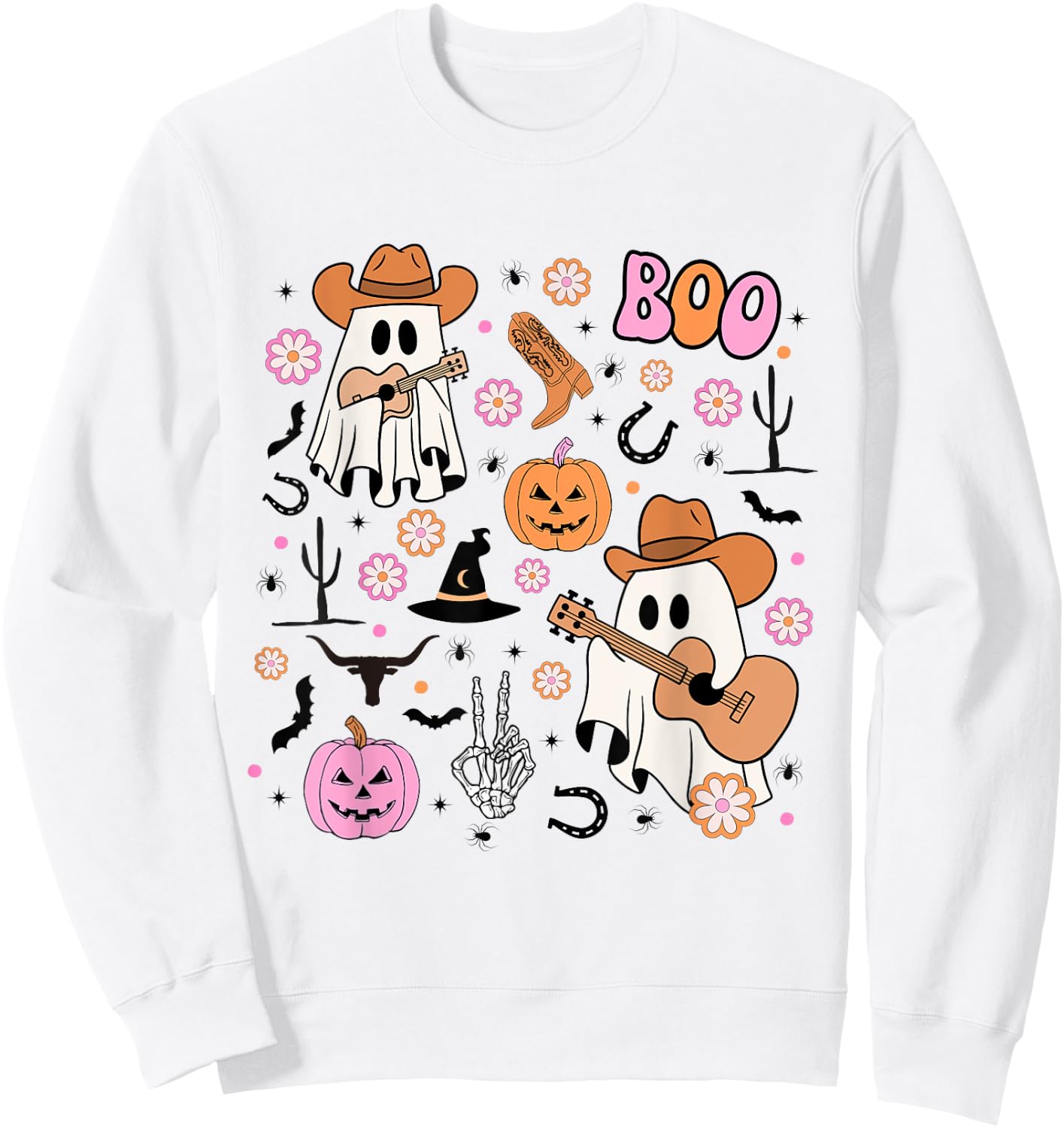 Spooky Ghost Cowboy Cute Halloween Boo Western Retro Pastel Sweatshirt - Sweatshirt | White
