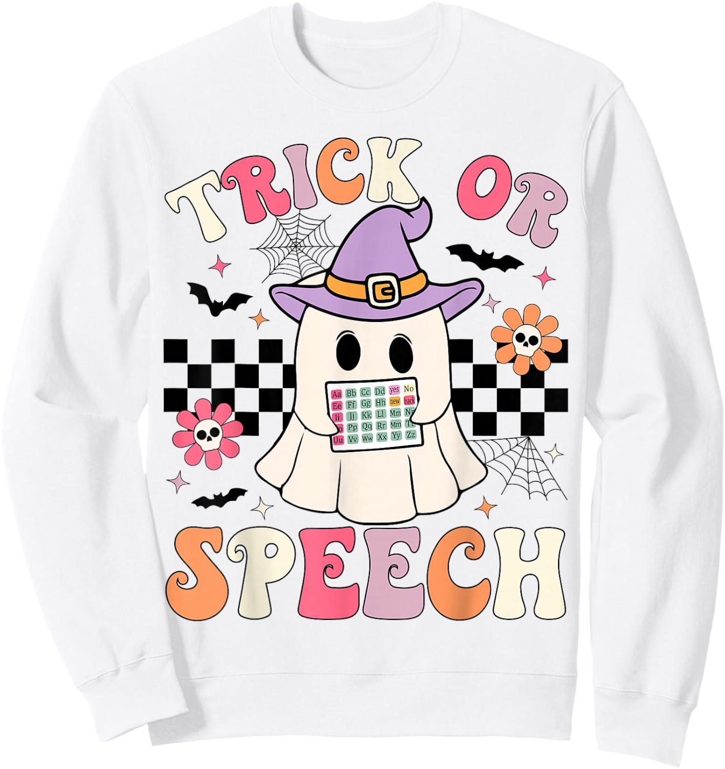 Trick or Speech Retro SLP Halloween Speech Therapy Halloween Sweatshirt - Sweatshirt | White