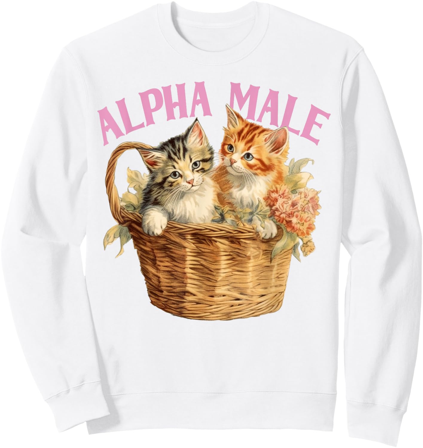 Alpha Cat Male Ironic Funny Kitten Weird Y2K Humor Kittens Sweatshirt - Sweatshirt | White