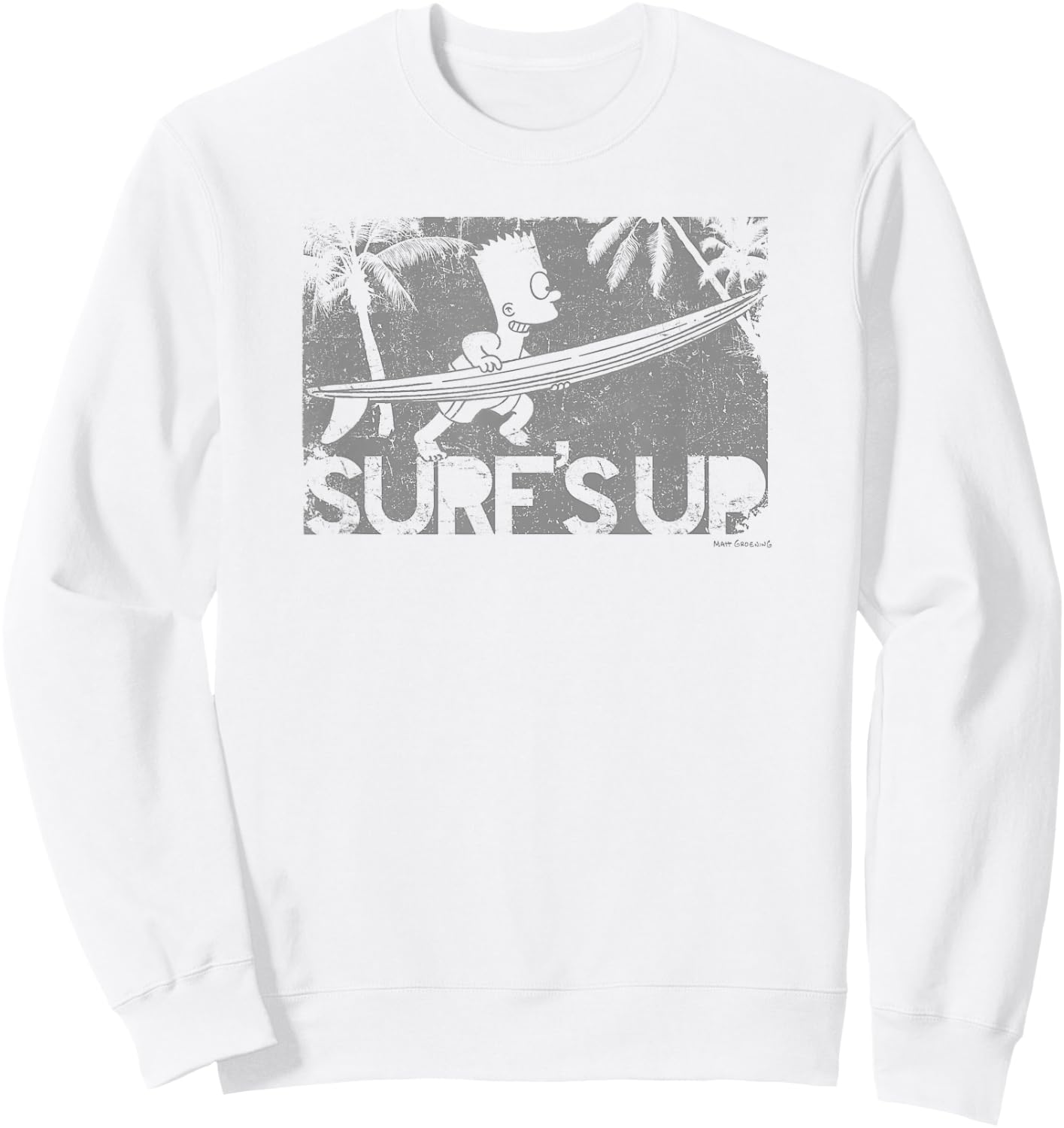 The Simpsons Bart Vintage Distressed Surf's Up Post Card Sweatshirt - Sweatshirt | White