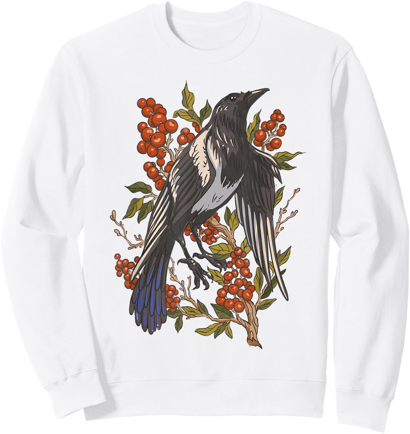 Fruits Cranberries Plant Bird Magpie Sweatshirt - Sweatshirt | White