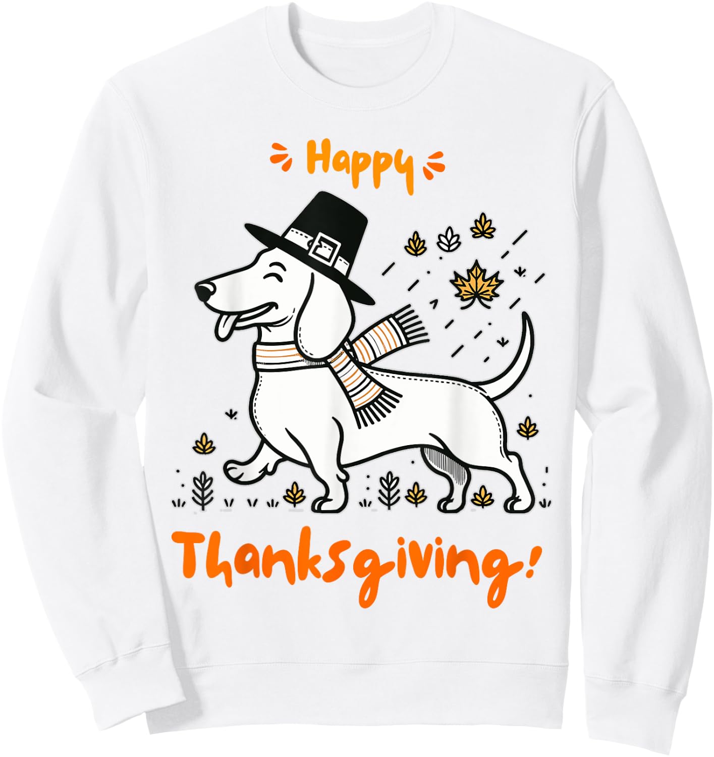 Happy Thanksgiving Pilgrim Dachshund Dog Men Women Girl Boy Sweatshirt - Sweatshirt | White