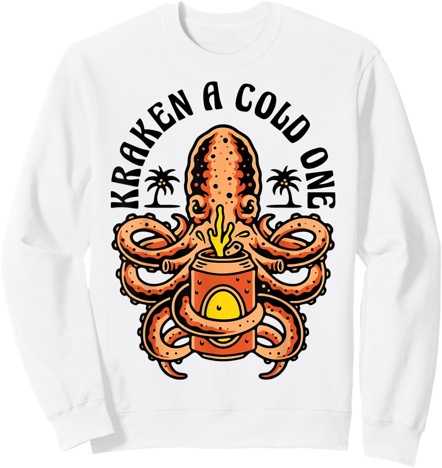 Island Beach Style Kraken a Cold One Octopus Beer Vacation Sweatshirt - Sweatshirt | White