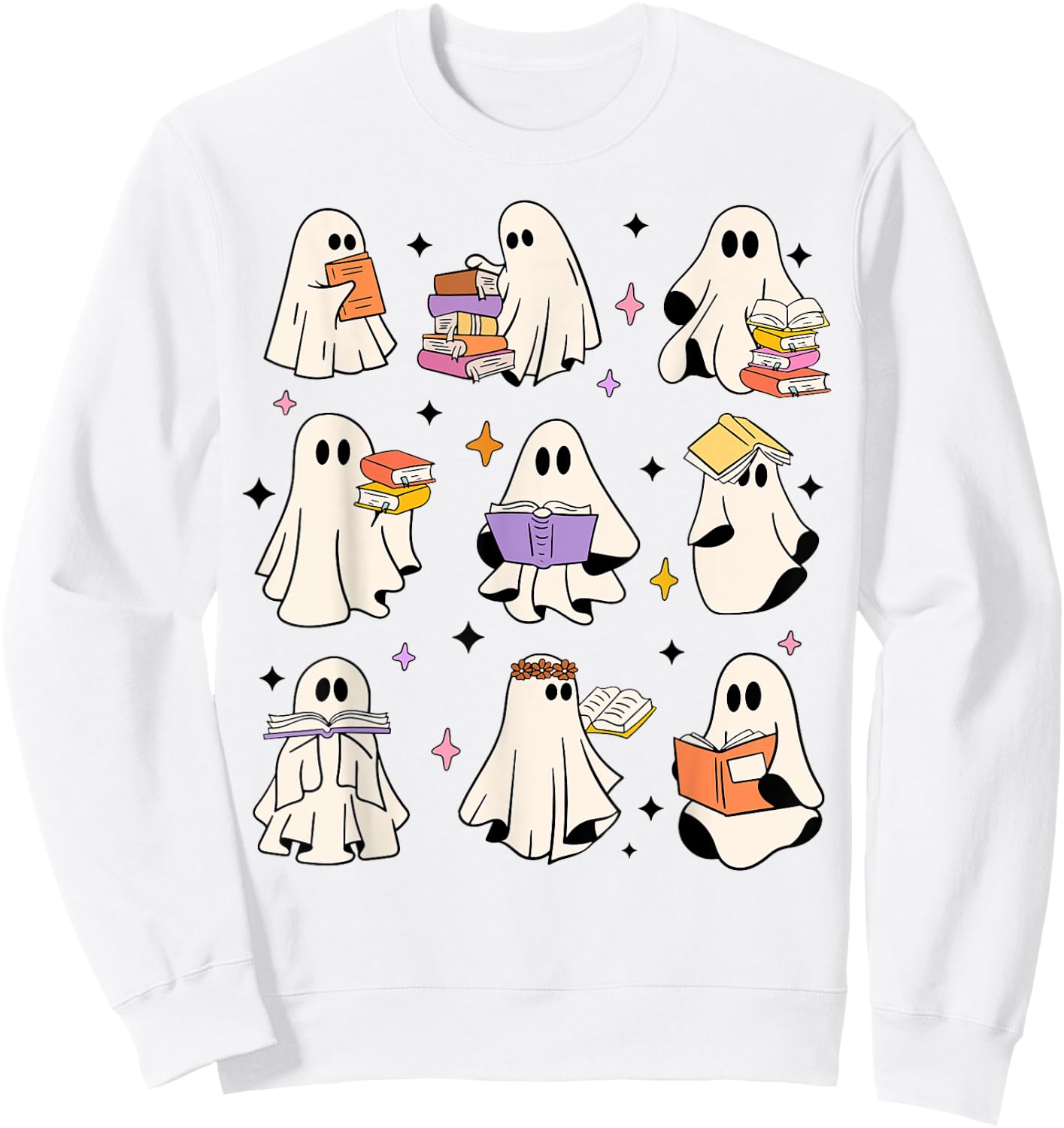 Ghosts Reading Books Teacher Halloween Librarian Boooks Women Kids Sweatshirt - Sweatshirt | White