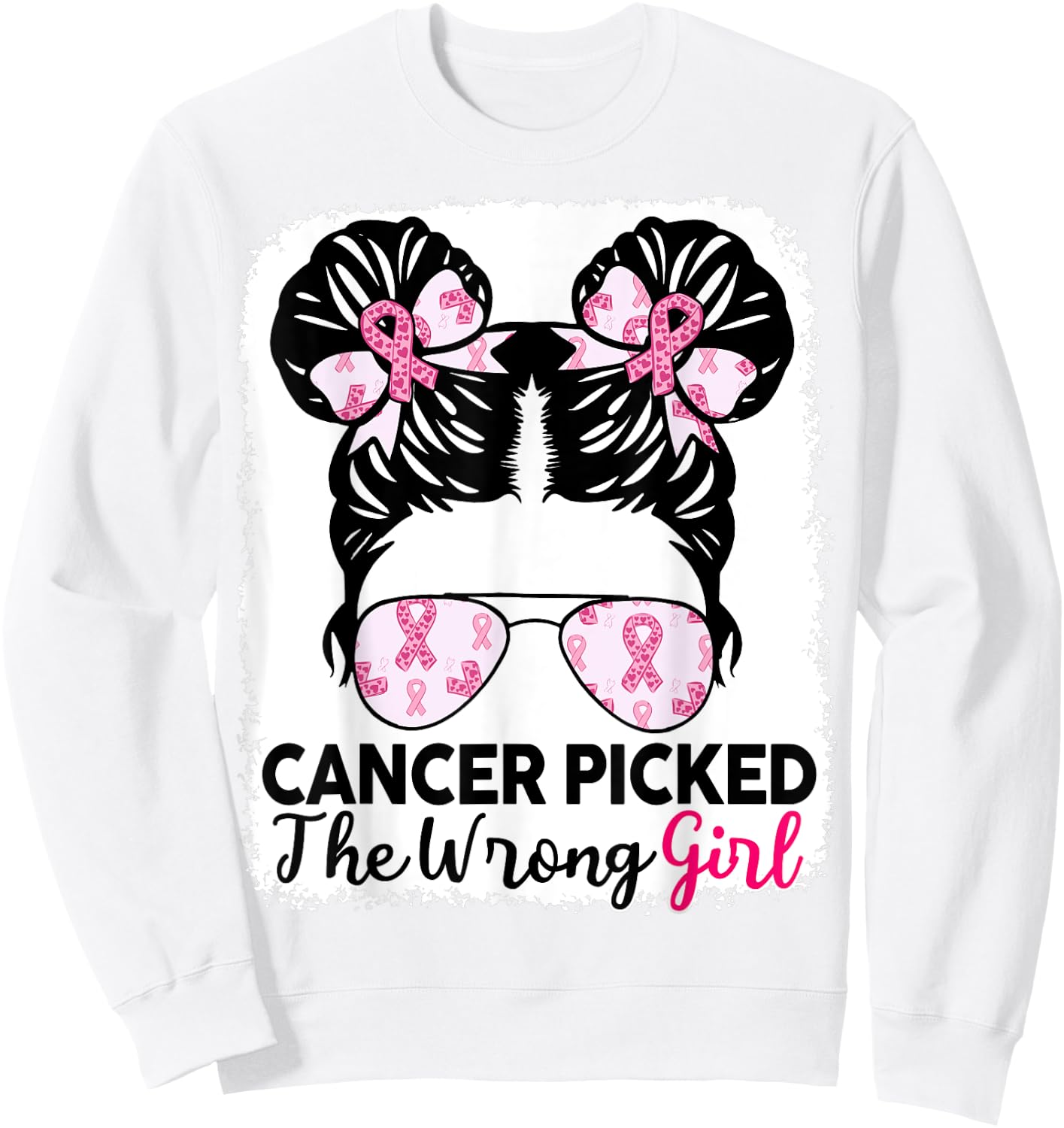 Breast Cancer Awareness Cancer Picked Wrong Girl Kids Youth Sweatshirt - Sweatshirt | White