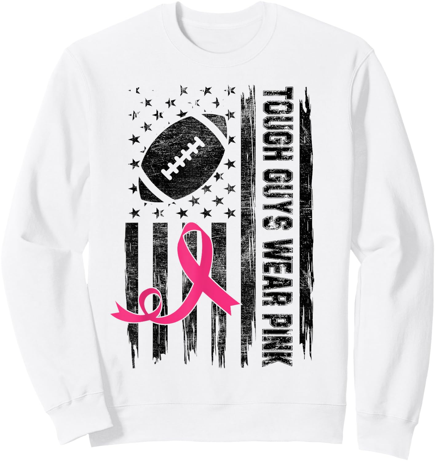 Tough Guys Wear Pink Breast Cancer Football American Flag Kids Men Sweatshirt - Sweatshirt | White