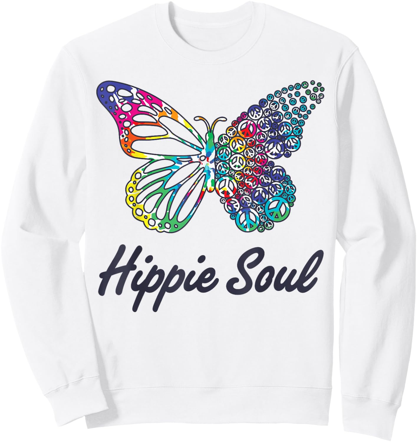 Hippie Soul Butterfly Peace Sign Retro 60s 70s Groovy Women Sweatshirt - Sweatshirt | White