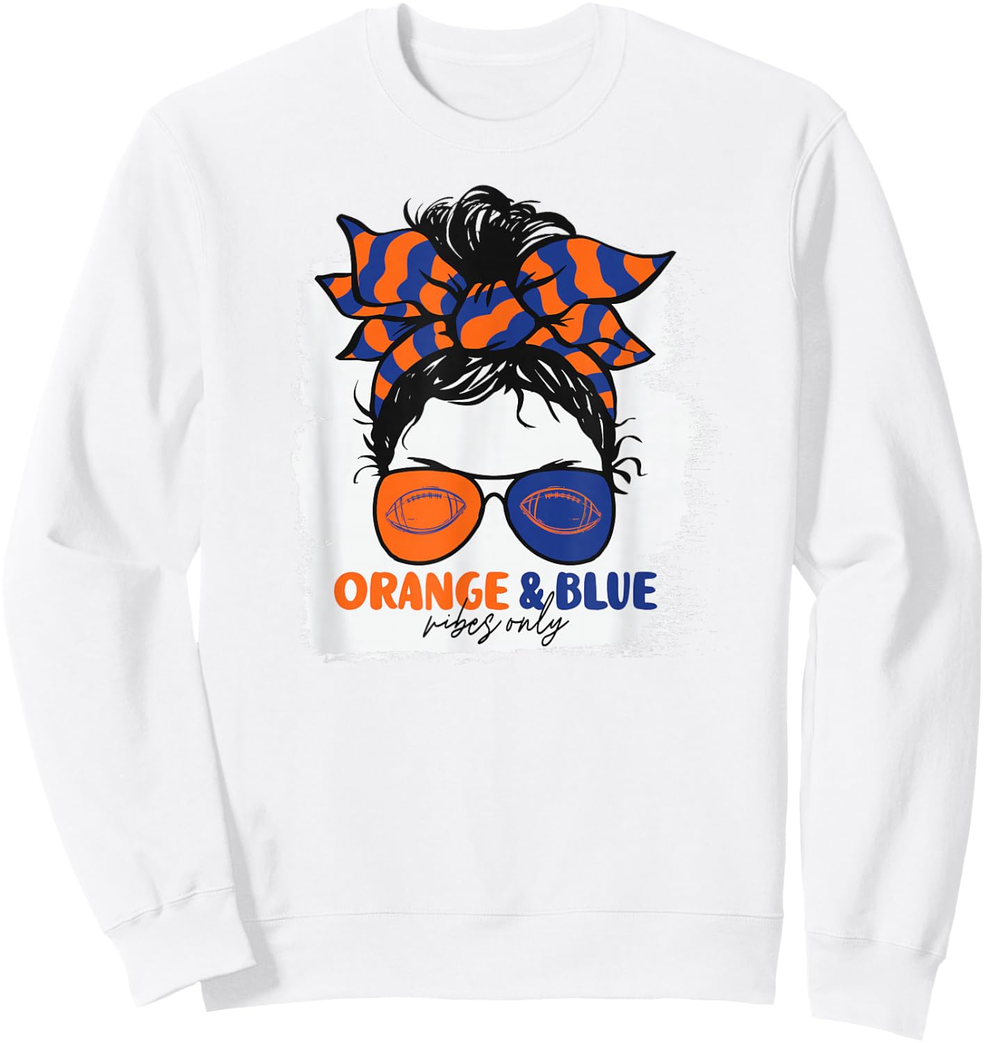 Orange and Blue Vibes Only Football Mom Gameday Messy Hair Sweatshirt - Sweatshirt | White