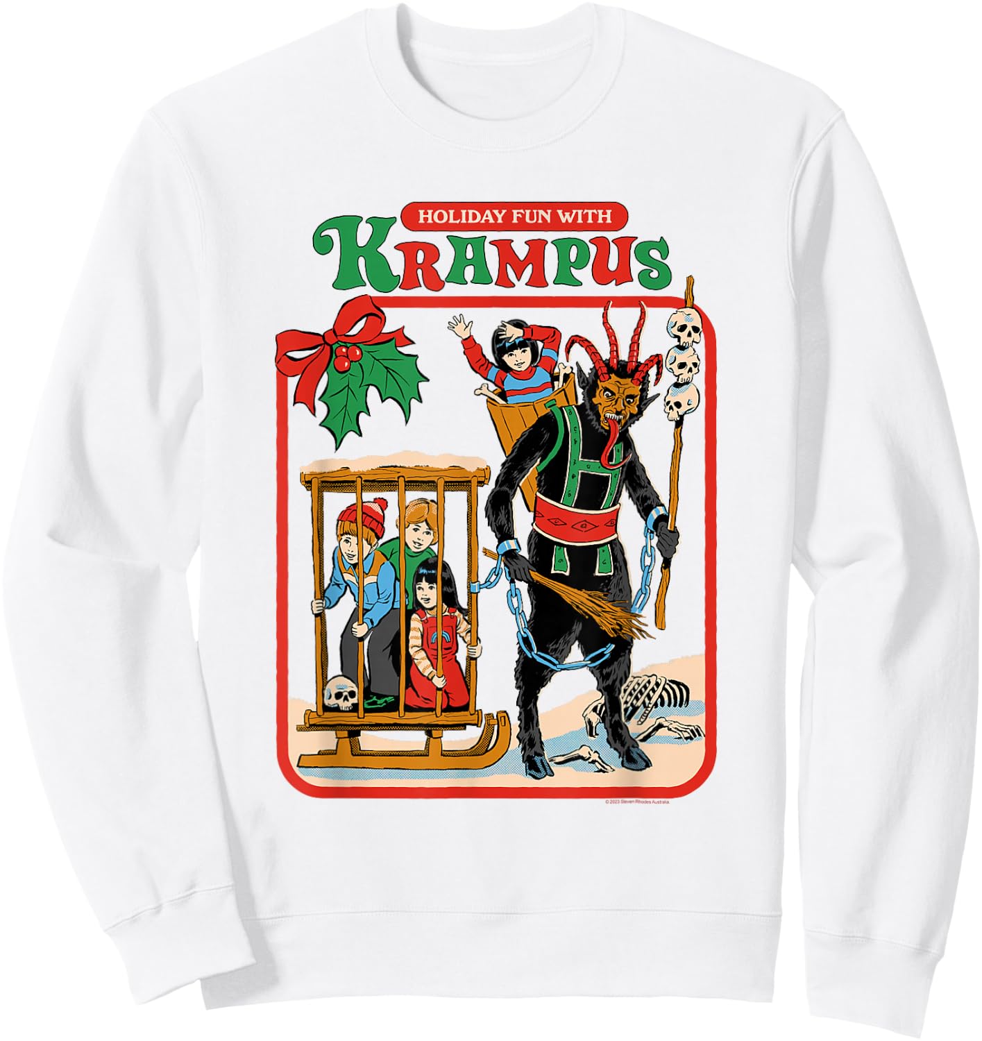 Steven Rhodes Holiday Fun with Krampus Retro Dark Humor Sweatshirt - Sweatshirt | White