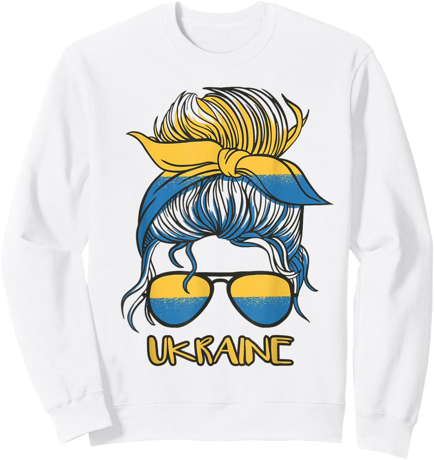 Messy Bun Hair Ukrainian Flag Girl Ukraine Sweatshirt - Sweatshirt | White