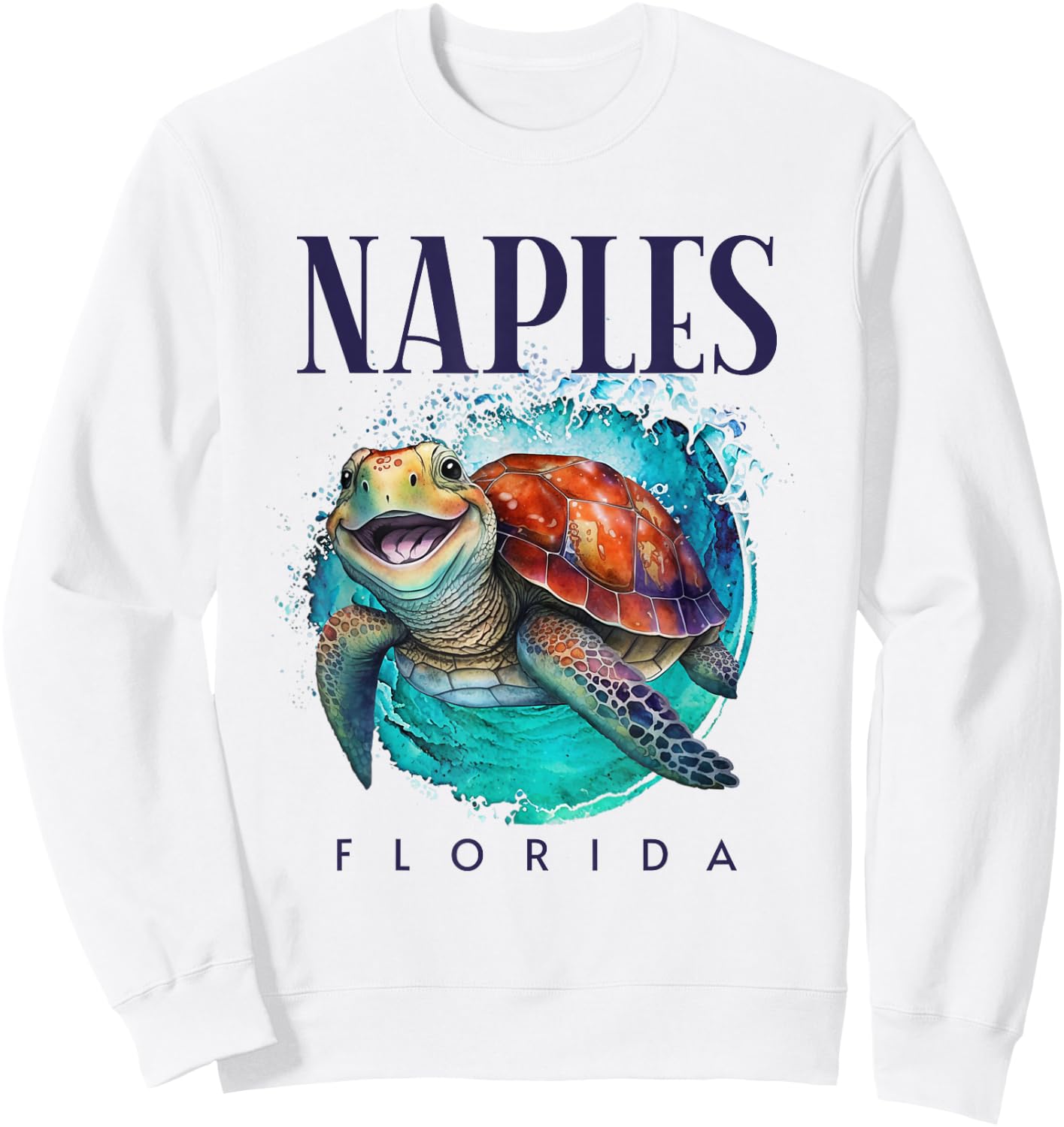 Naples Florida Watercolor Happy Sea Turtle Sweatshirt - Sweatshirt | White