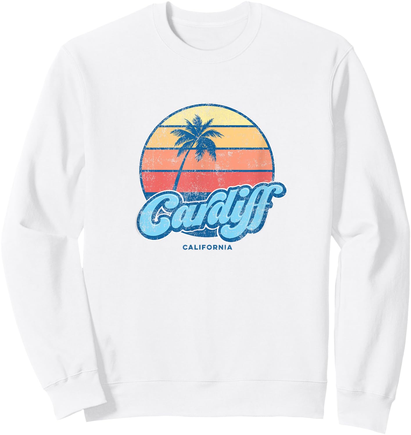 Vintage Cardiff California CA Classic 70s Retro Surfer Sweatshirt - Sweatshirt | White