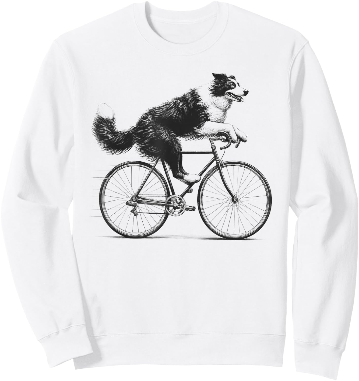 Border Collie Dog Riding a Bike Bicycle Biker Cycling Men Women Kids Sweatshirt - Sweatshirt | White