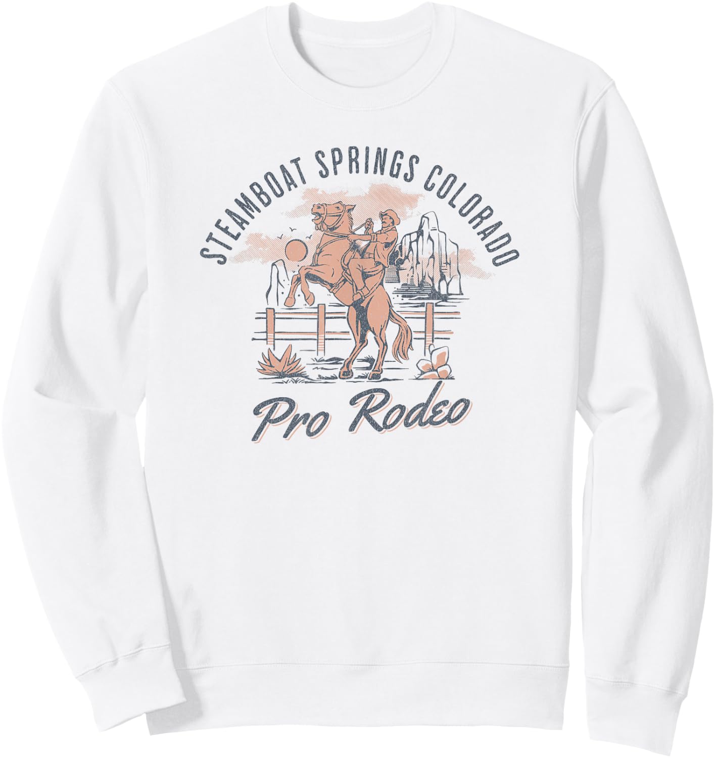 Steamboat Springs Pro Rodeo Days Colorado Cowboy and Horse Sweatshirt - Sweatshirt | White