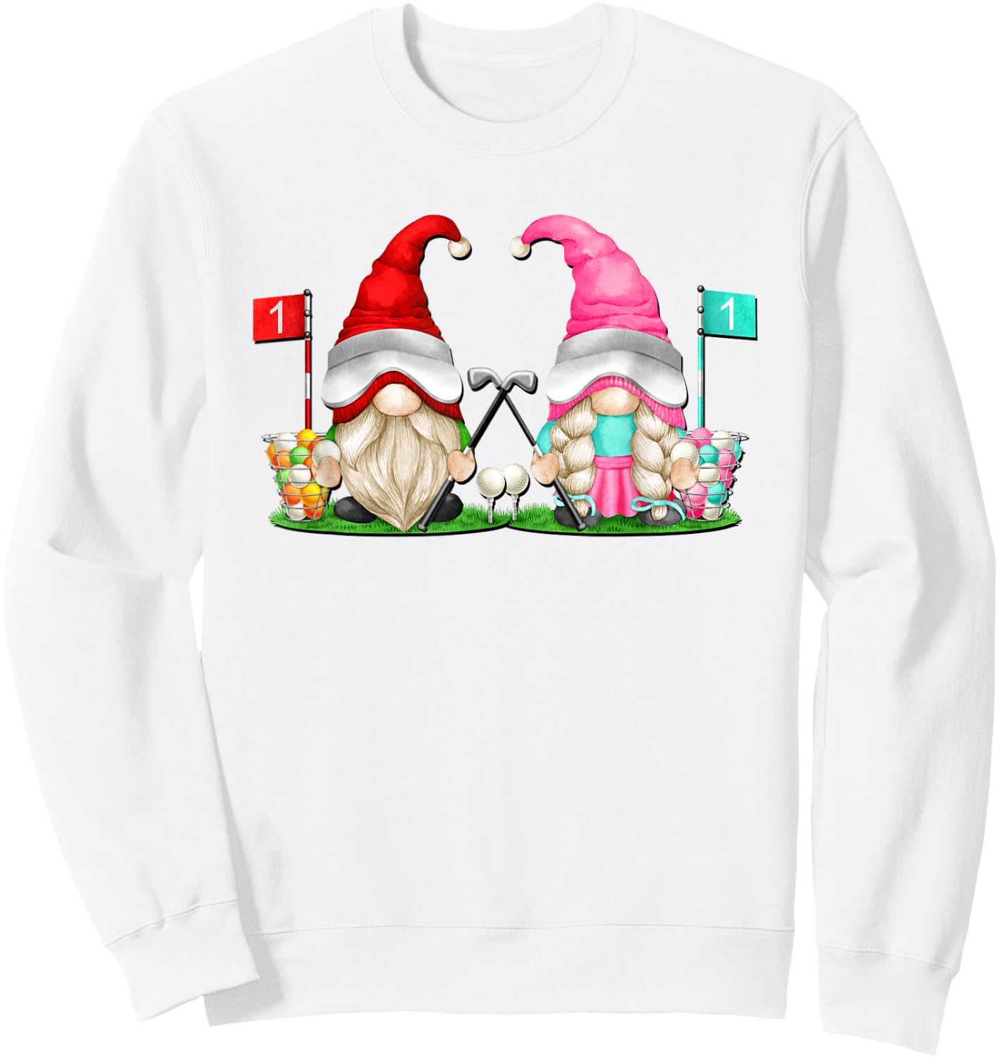 Funny Golf Gnome Graphic And Men Golfing Couple Sweatshirt - Sweatshirt | White