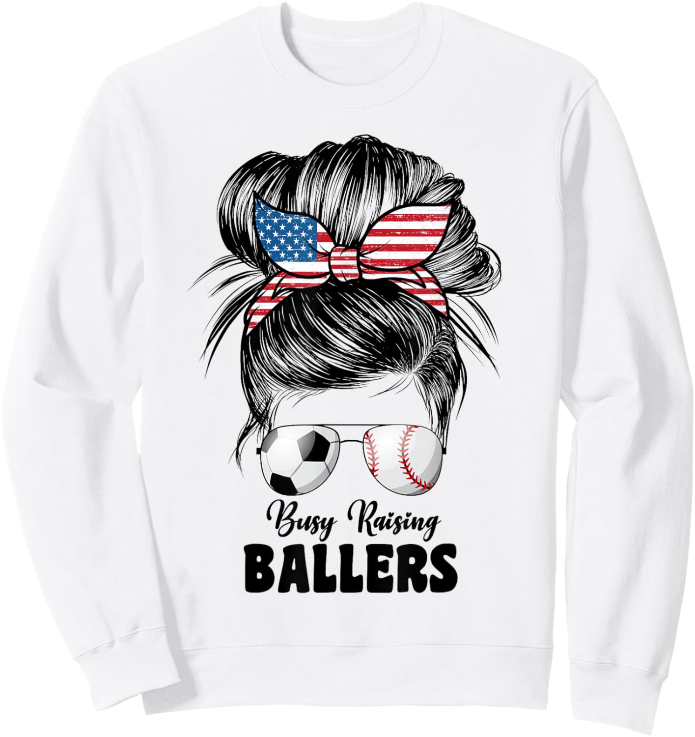 Busy Raising Ballers Soccer And Baseball Mama Mom Sweatshirt - Sweatshirt | White
