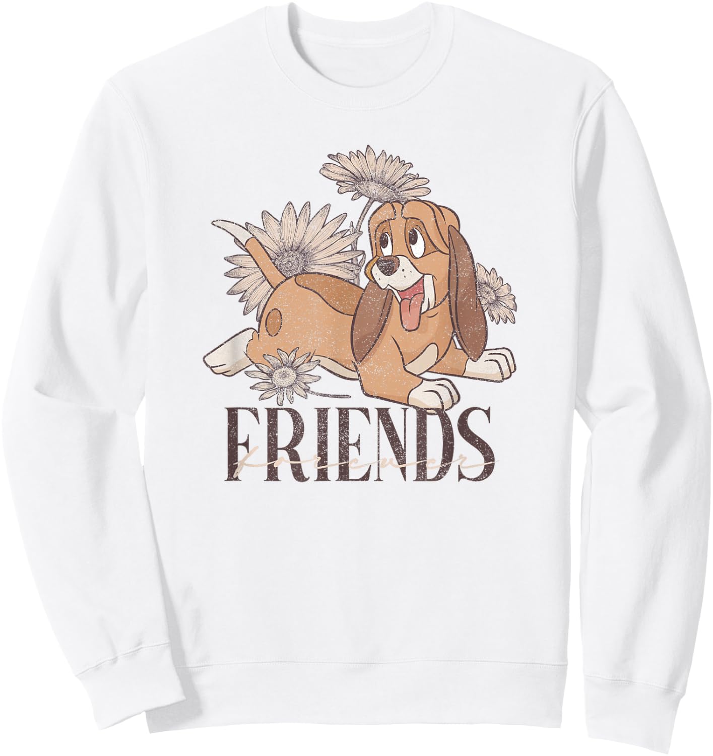 Disney The Fox and The Hound Friends Forever Floral Logo Sweatshirt - Sweatshirt | White