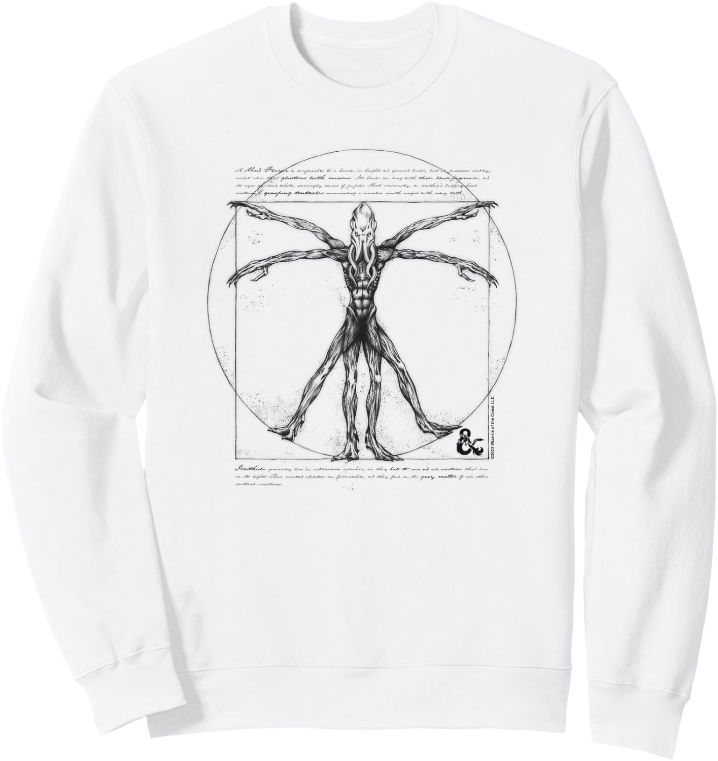 Dungeons & Dragons Mind Flayer Vitruvian Man Vintage Sketch Sweatshirt - Sweatshirt | White