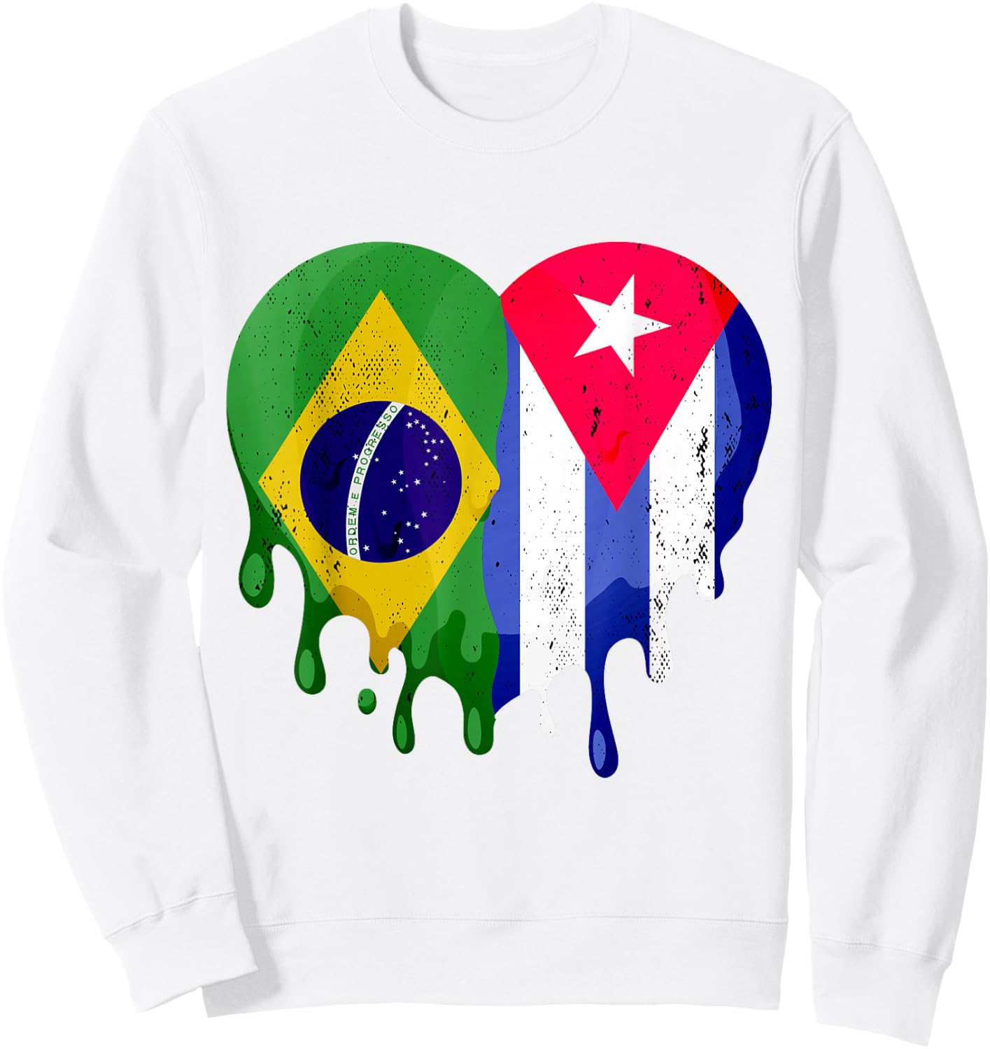 Brazil Cuba Flag Heart Citizen Grown Patriot Country Sweatshirt - Sweatshirt | White