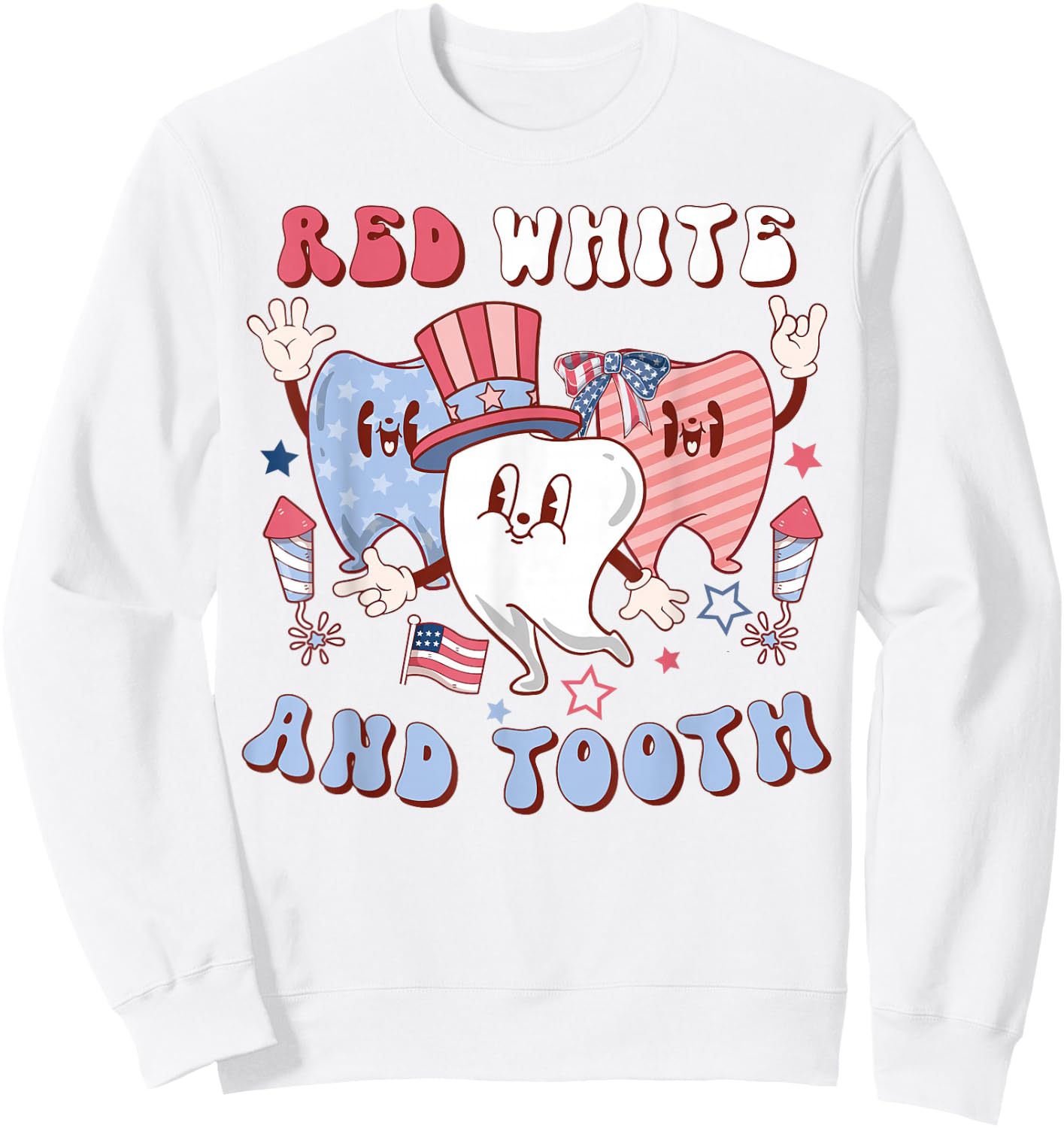 Red White And Tooth 4th Of July Retro Pediatric Dentist Kids Men Sweatshirt - Sweatshirt | White
