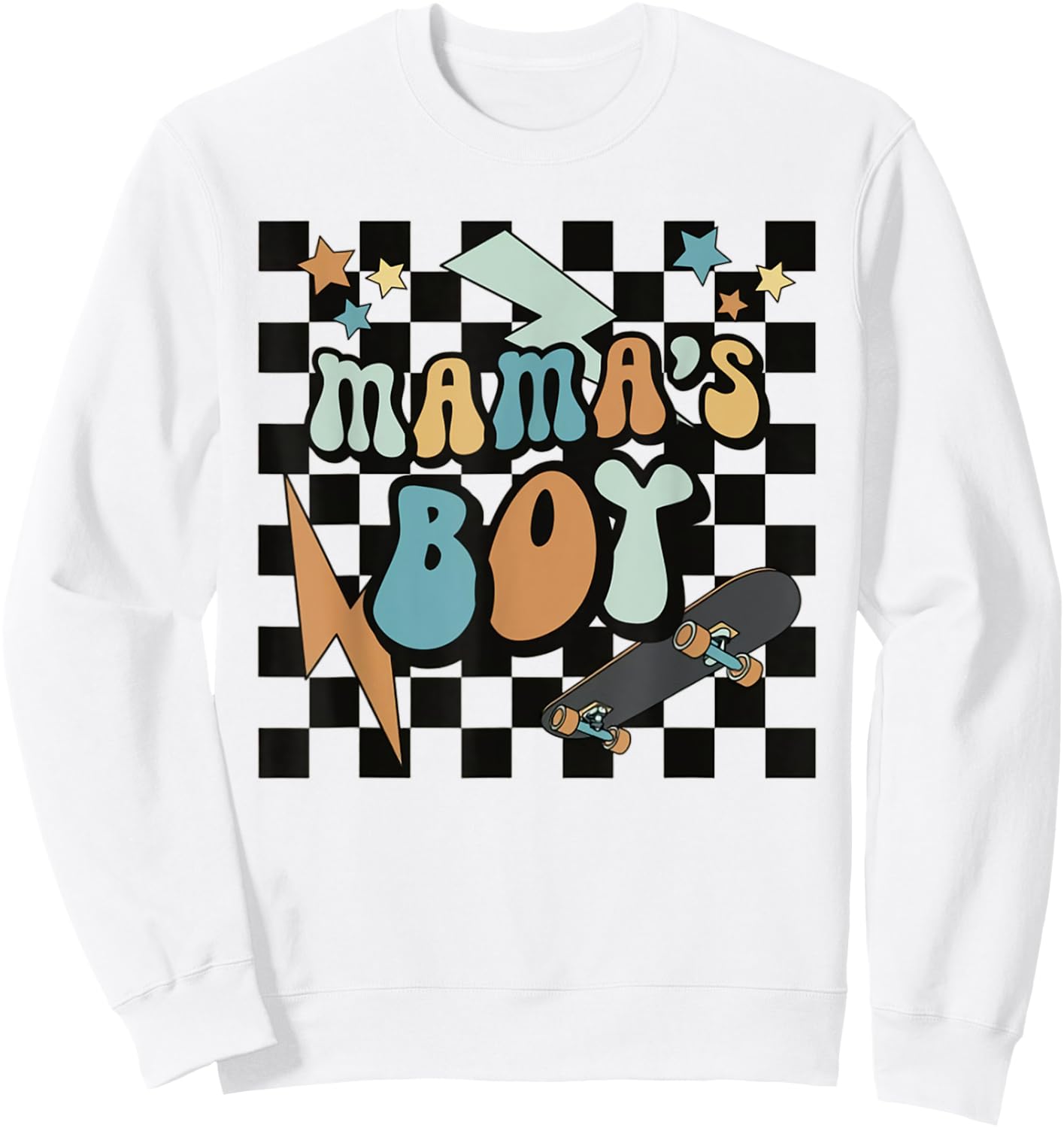 Groovy Mama's Boy Cute Retro Skater Toddler Kids Sweatshirt - Sweatshirt | White
