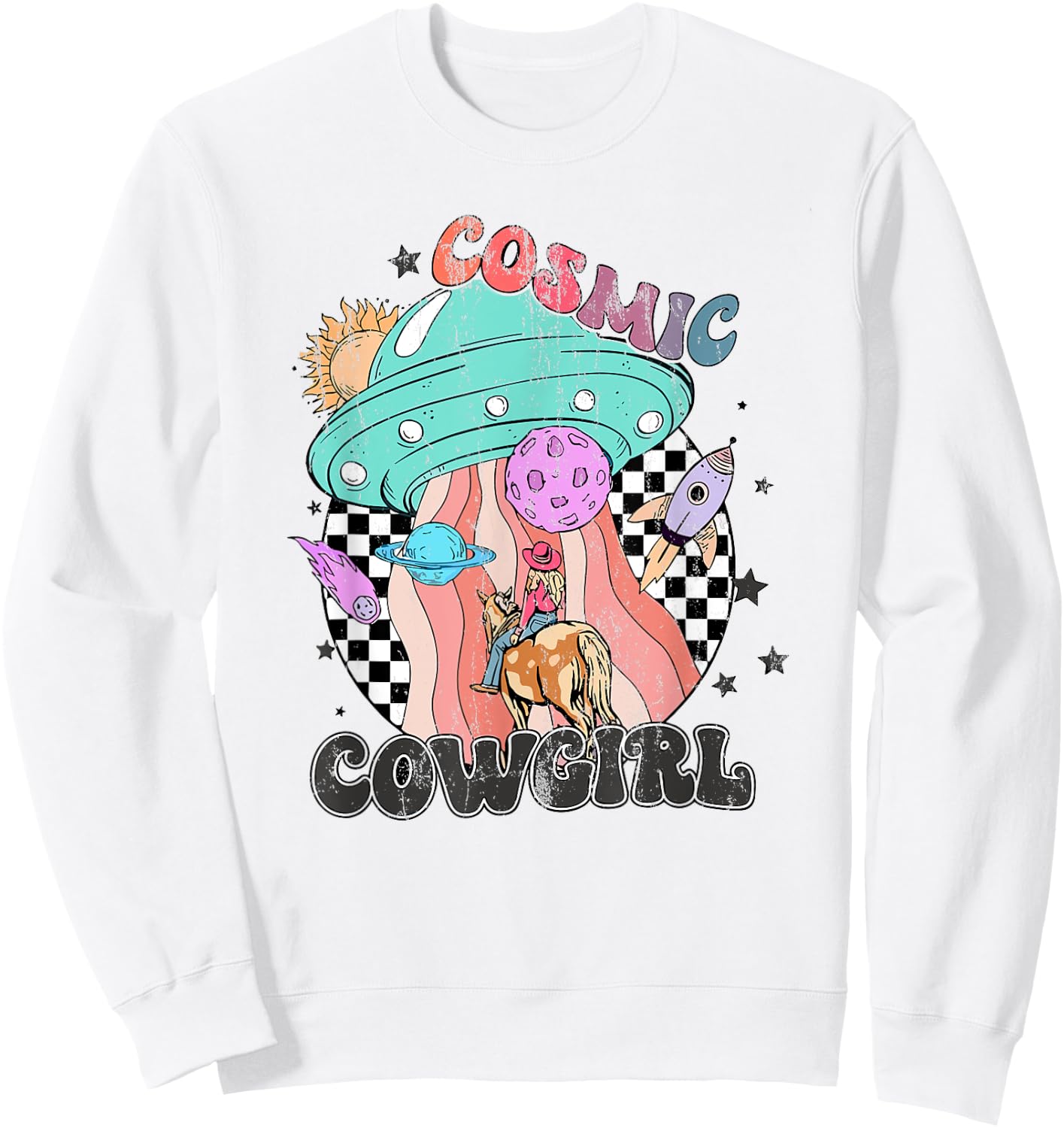 Retro Cosmic Cowgirl In Space Cowboy Western Country Cowgirl Sweatshirt - Sweatshirt | White