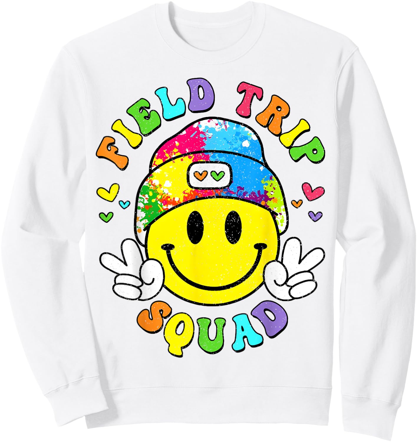 Hippie smile Face Field Trip Squad Groovy Field Day 2024 Sweatshirt - Sweatshirt | White