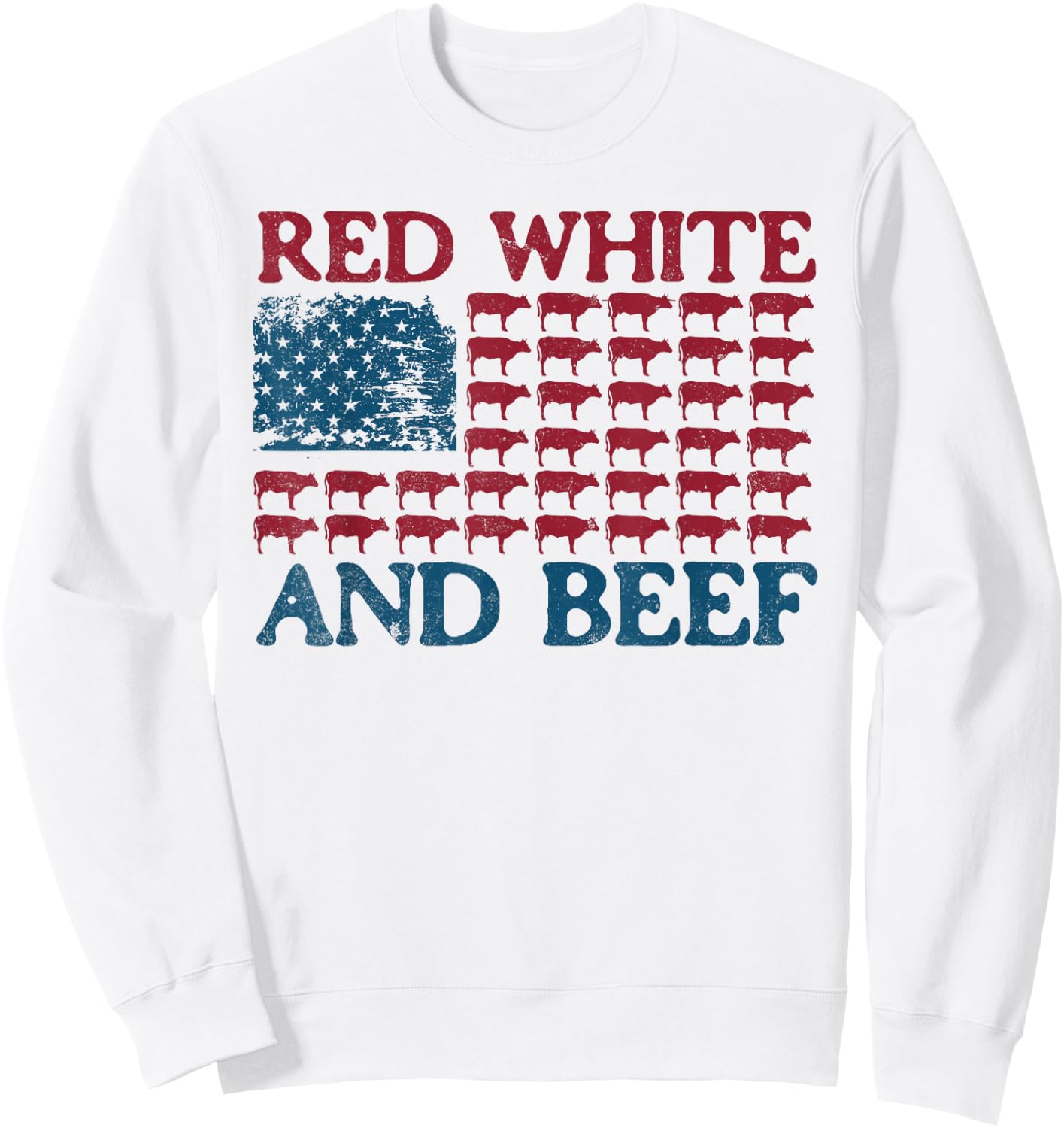 Red White And Beef 4th Of July Cattle American Flag Cow Sweatshirt - Sweatshirt | White