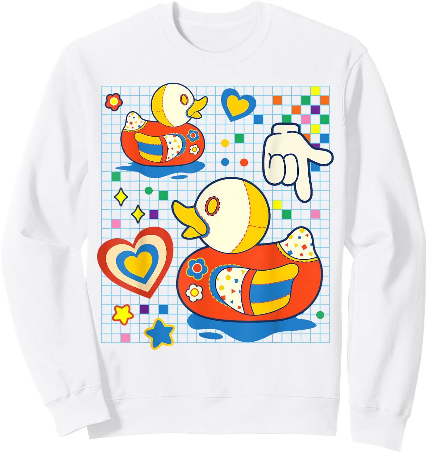 Kidcore Aesthetic Duck Fabric Patches Decora Kei Small Sweatshirt - Sweatshirt | White
