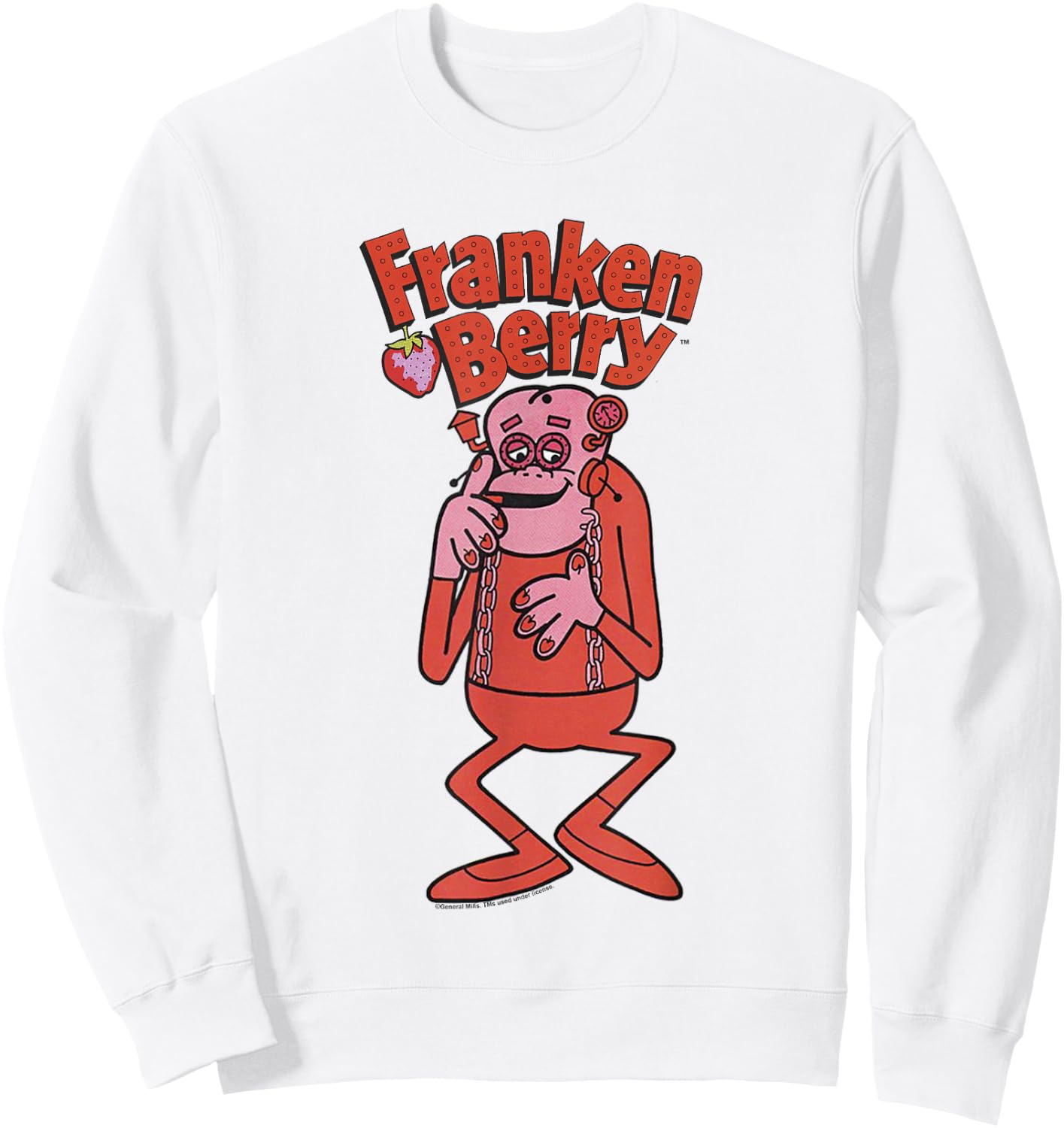 Franken Berry Vintage Strawberry Cereal Monster Mascot Logo Sweatshirt - Sweatshirt | White